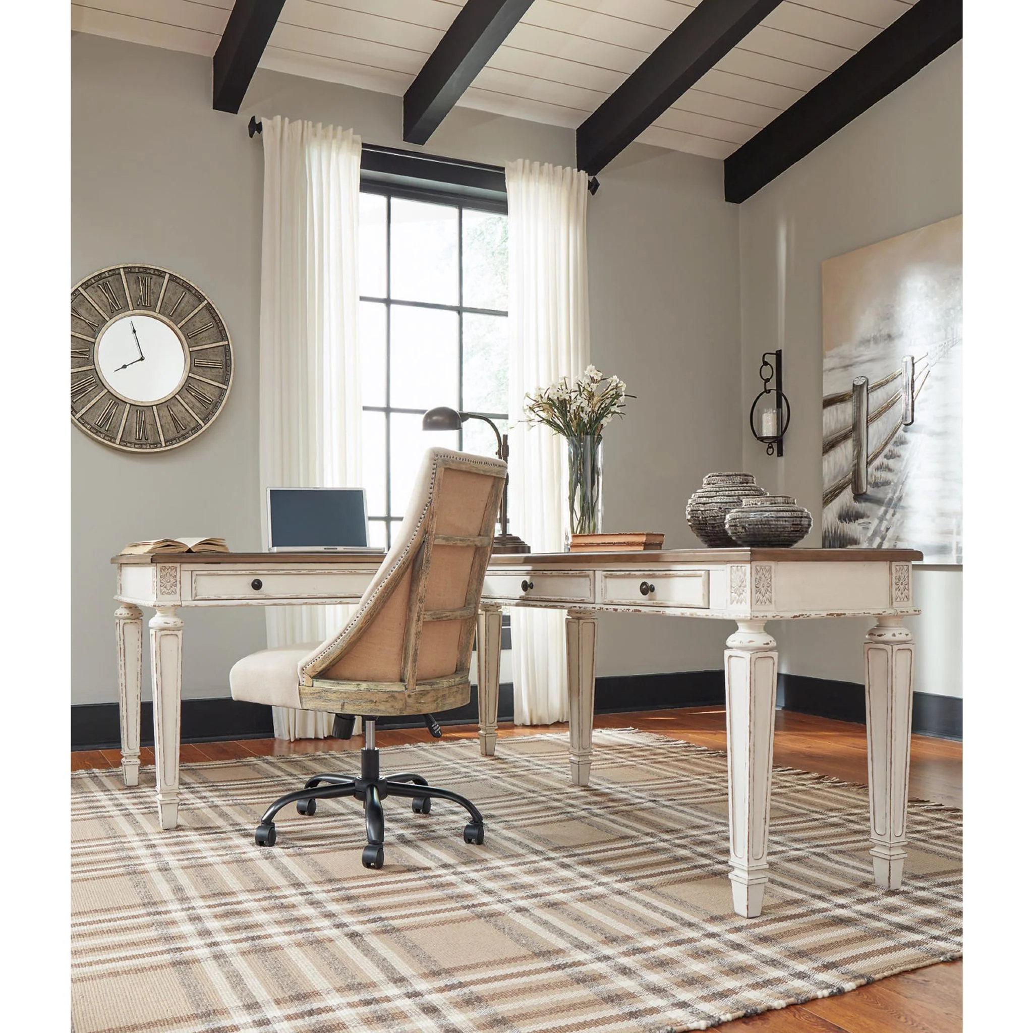 Realyn Lift Top Desk with Return - White/Brown - Image 35