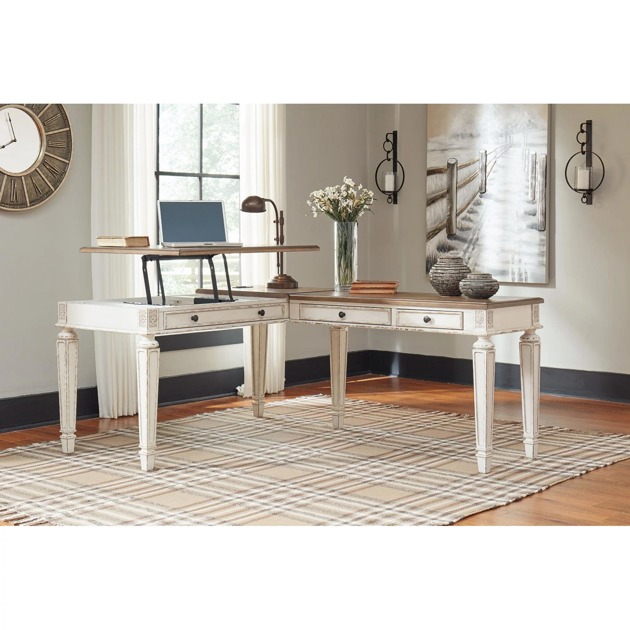 Realyn Lift Top Desk with Return - White/Brown - Image 38