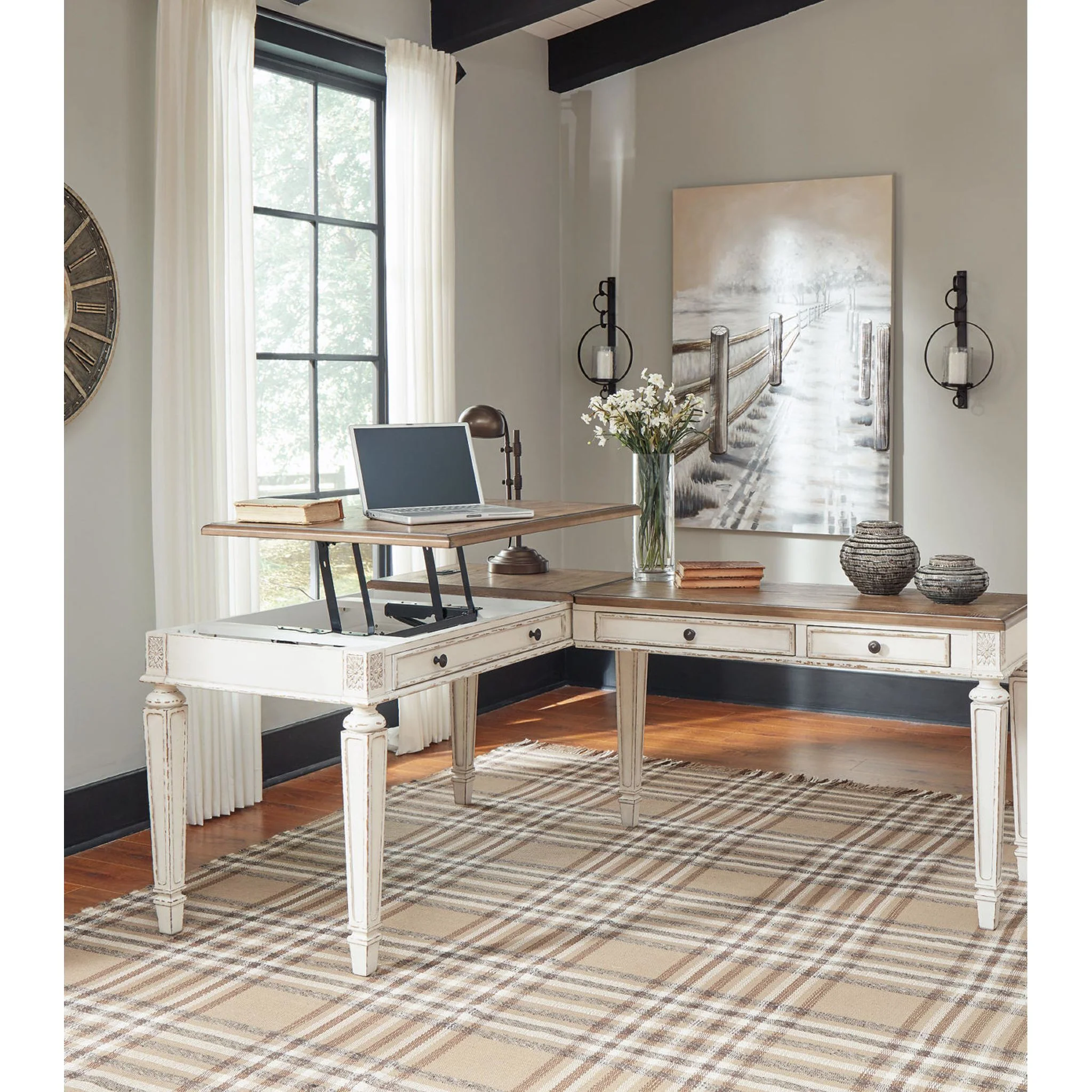 Realyn Lift Top Desk with Return - White/Brown - Image 40