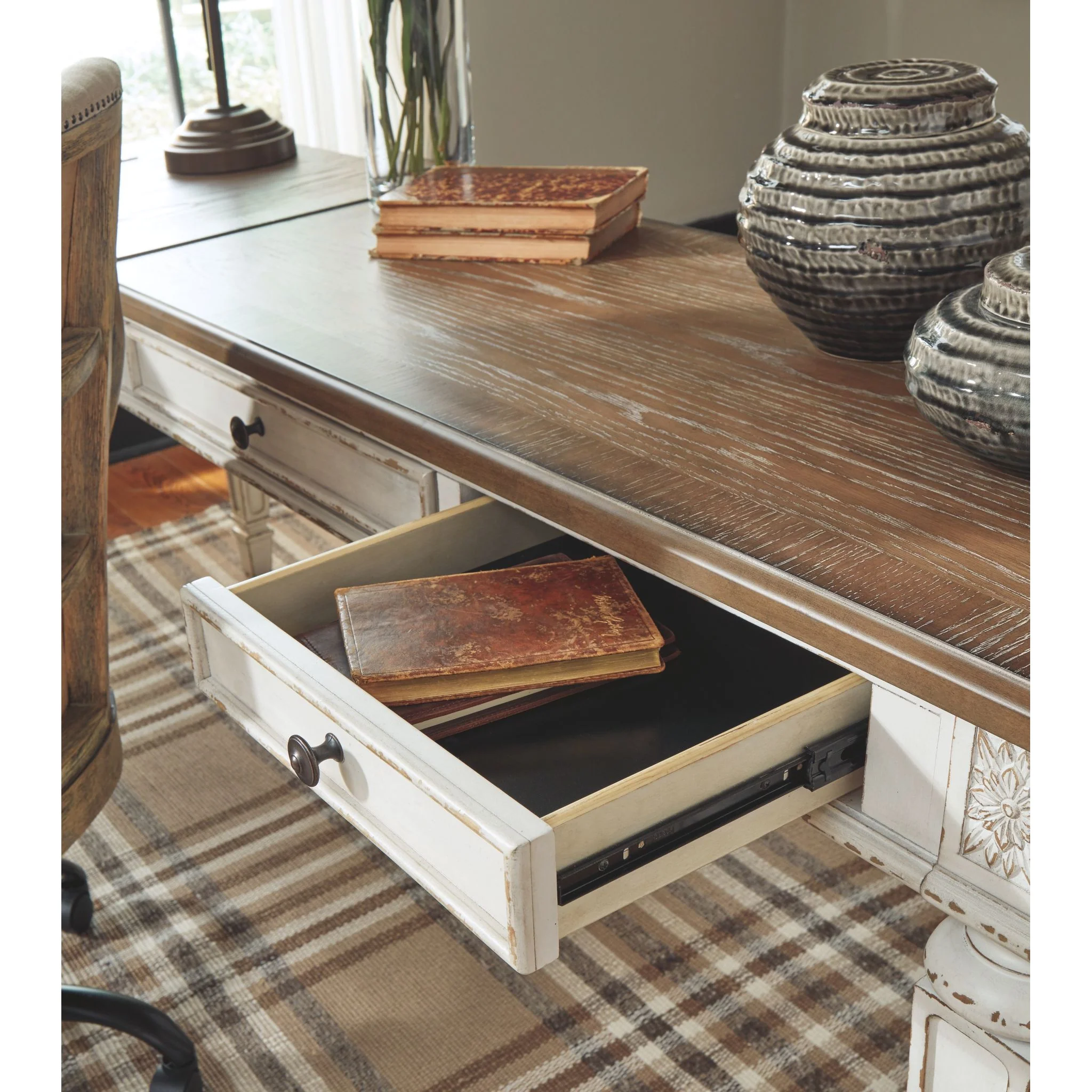 Realyn Lift Top Desk with Return - White/Brown - Image 5