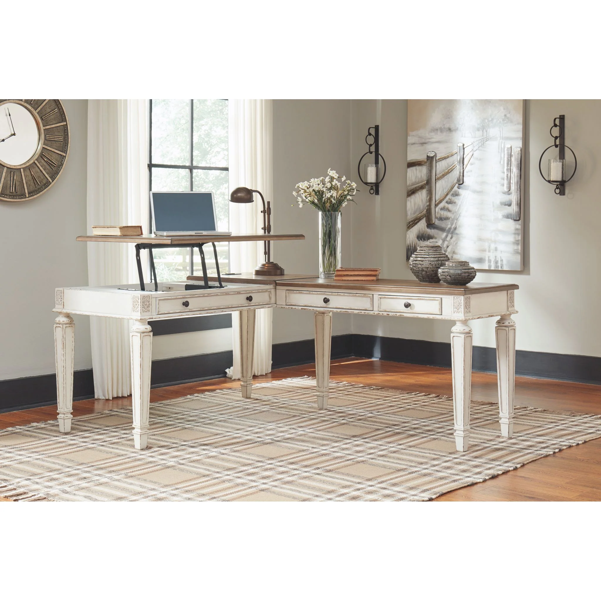 Realyn Lift Top Desk with Return - White/Brown - Image 6