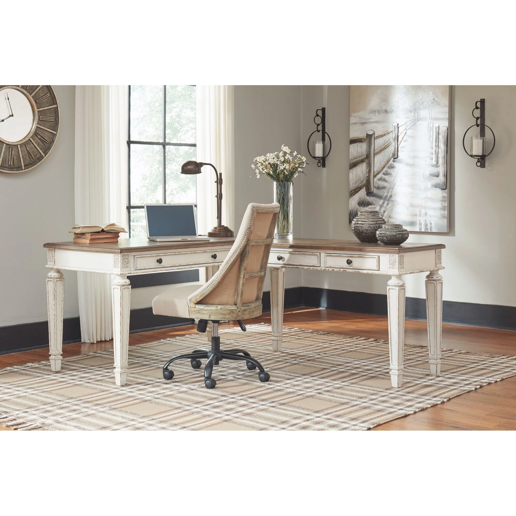 Realyn Lift Top Desk with Return - White/Brown - Image 9