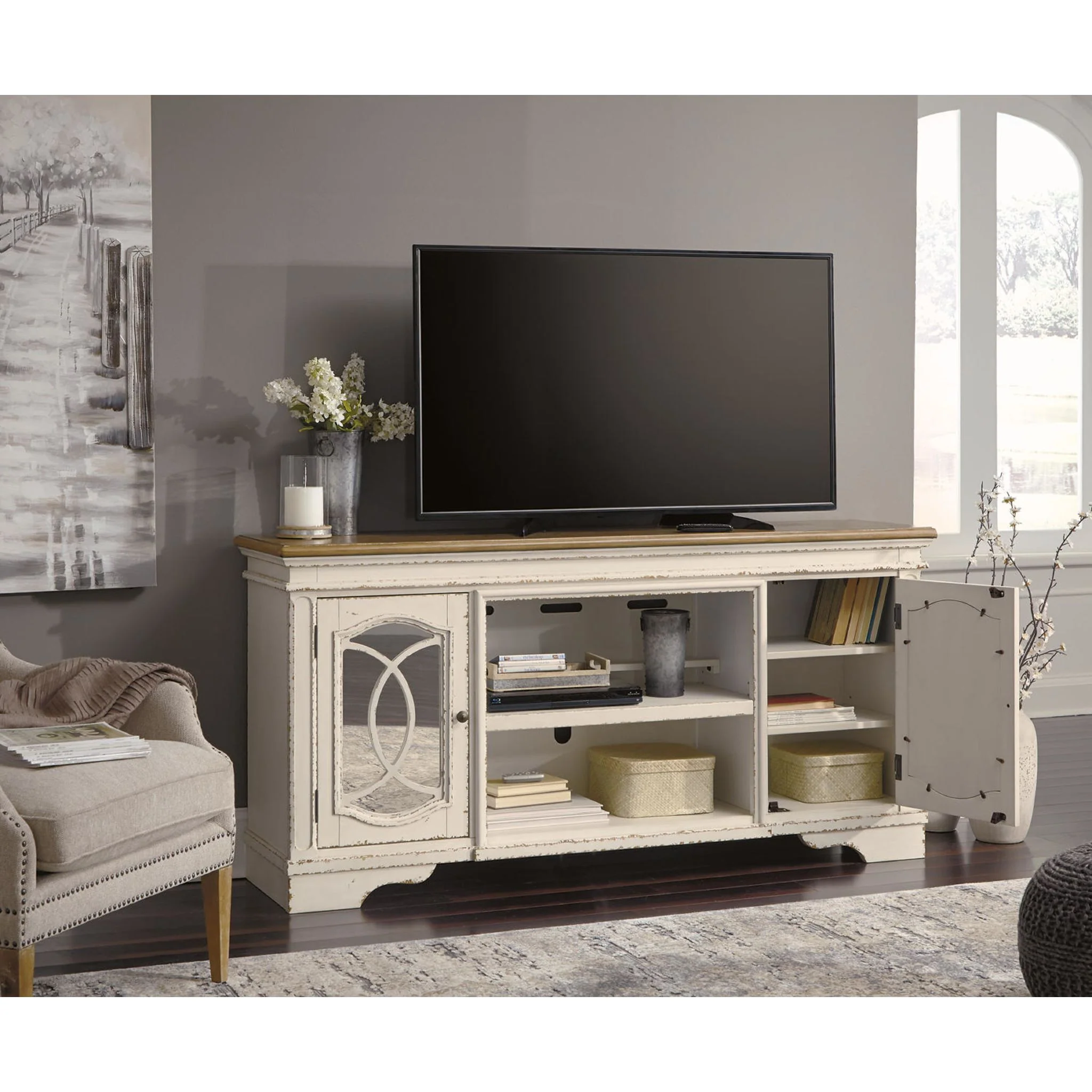 Realyn TV Stand - Chipped White - Image 13