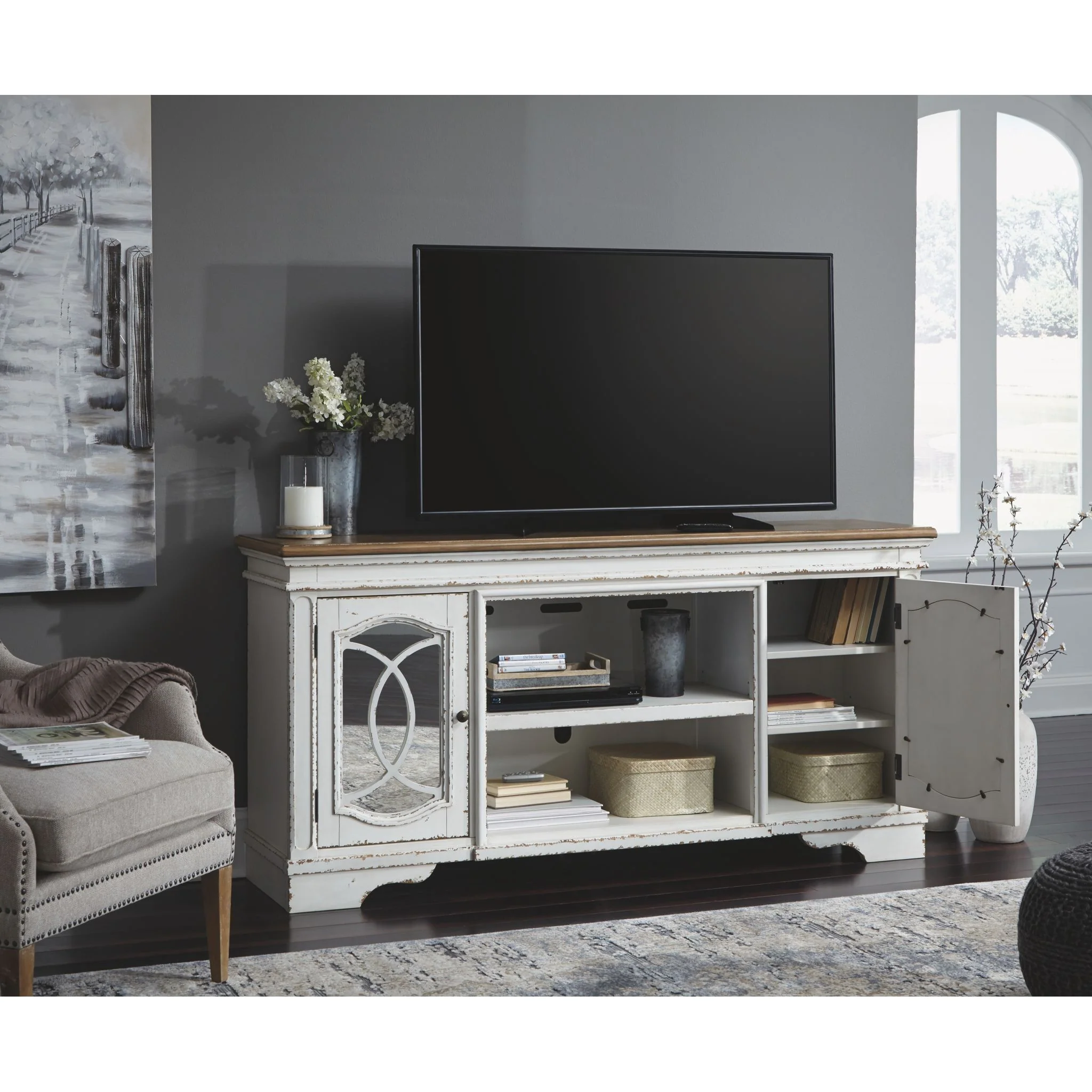 Realyn TV Stand - Chipped White - Image 8
