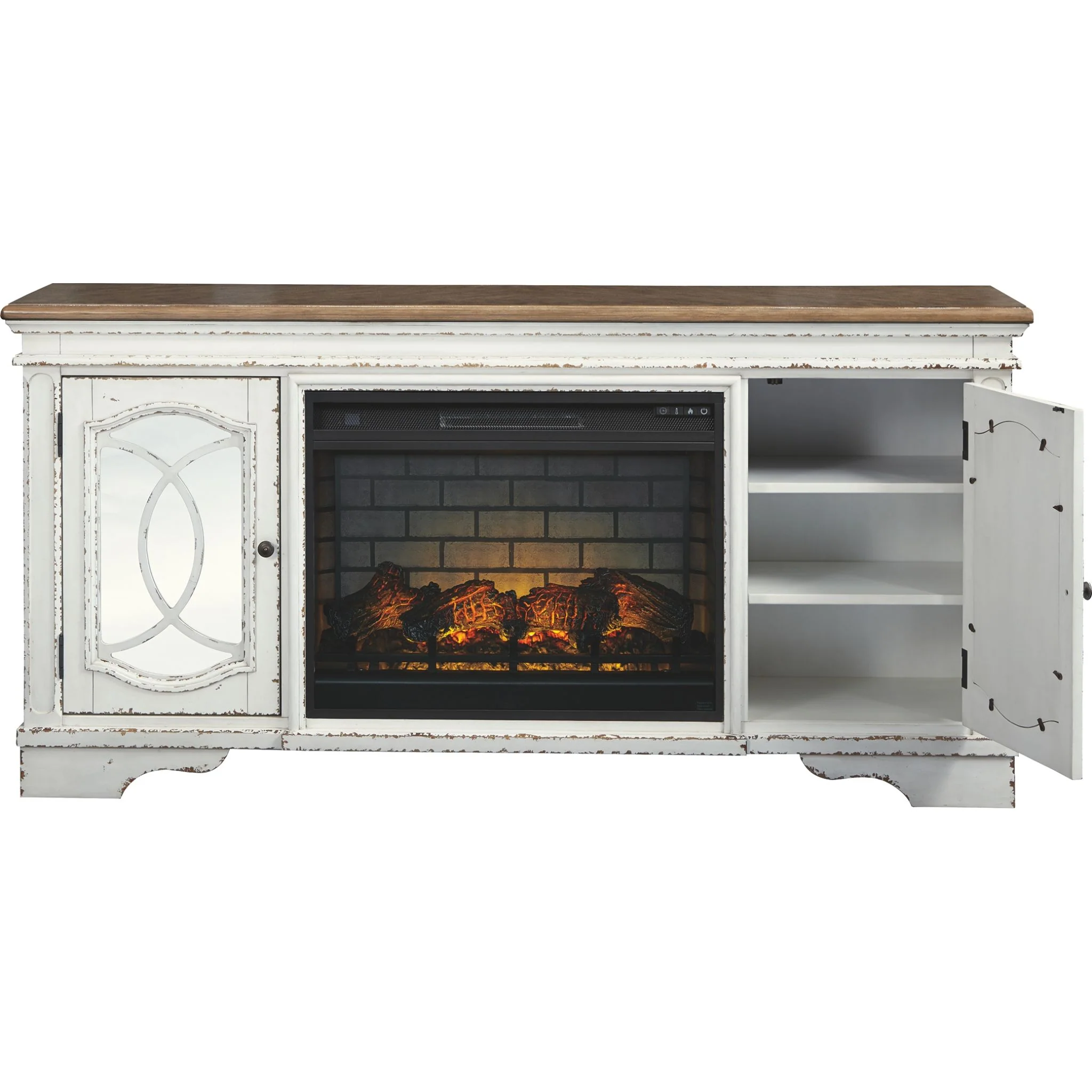 Realyn TV Stand with Fireplace - Chipped White - Image 2