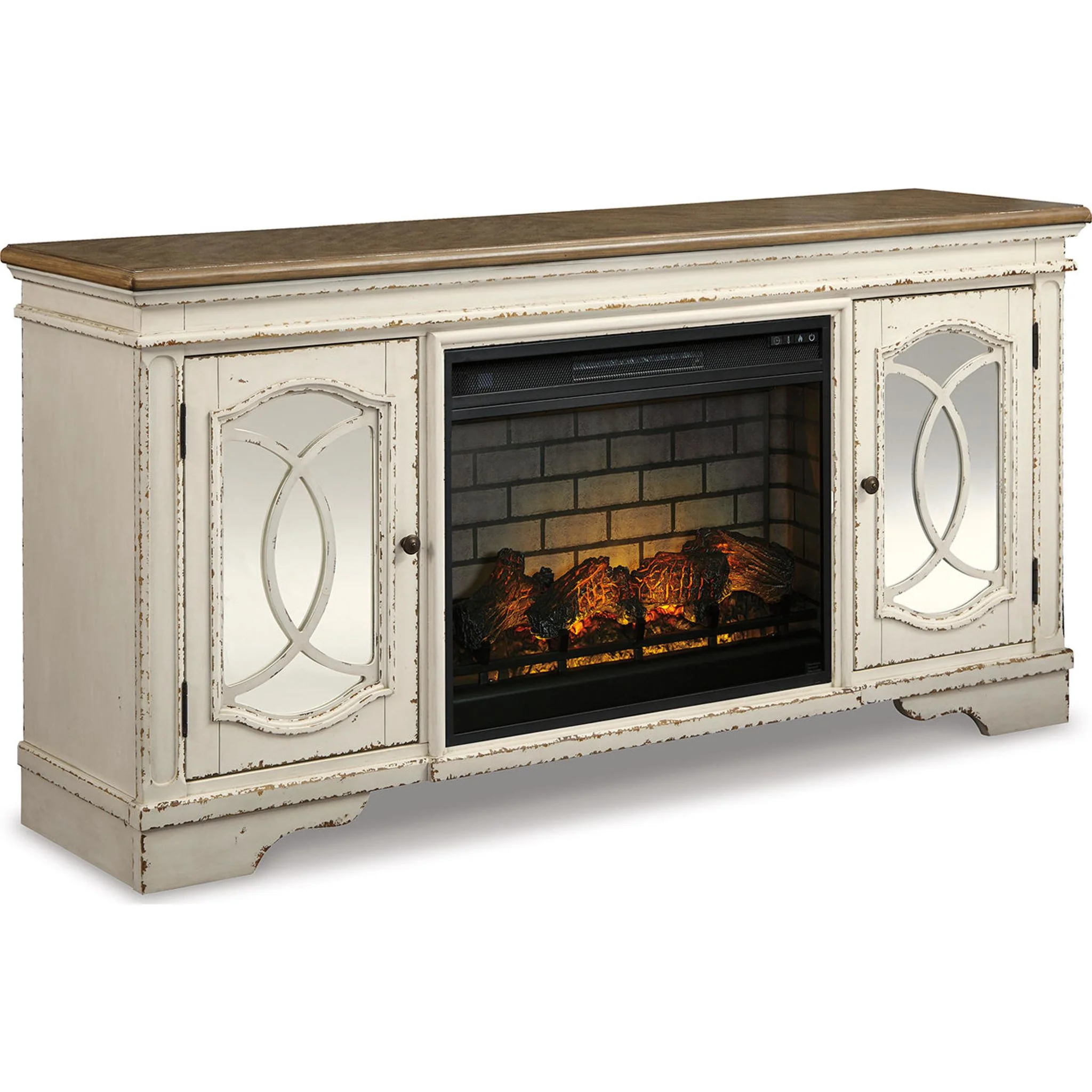 Realyn TV Stand with Fireplace - Chipped White - Image 8
