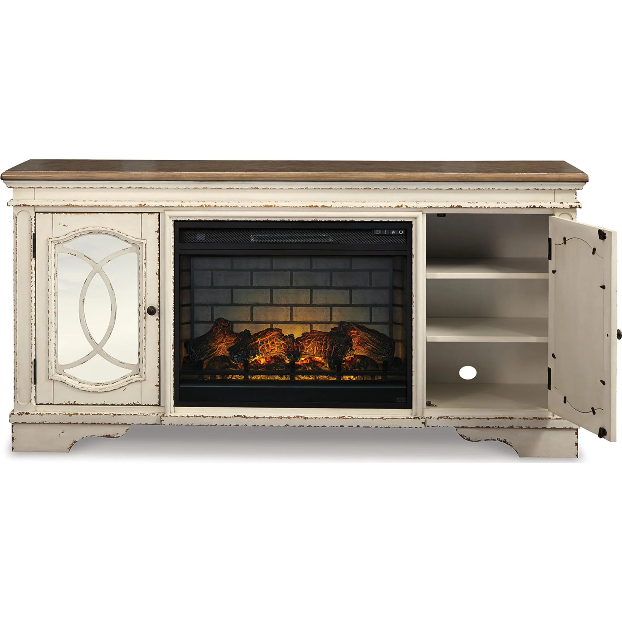 Realyn TV Stand with Fireplace - Chipped White - Image 9
