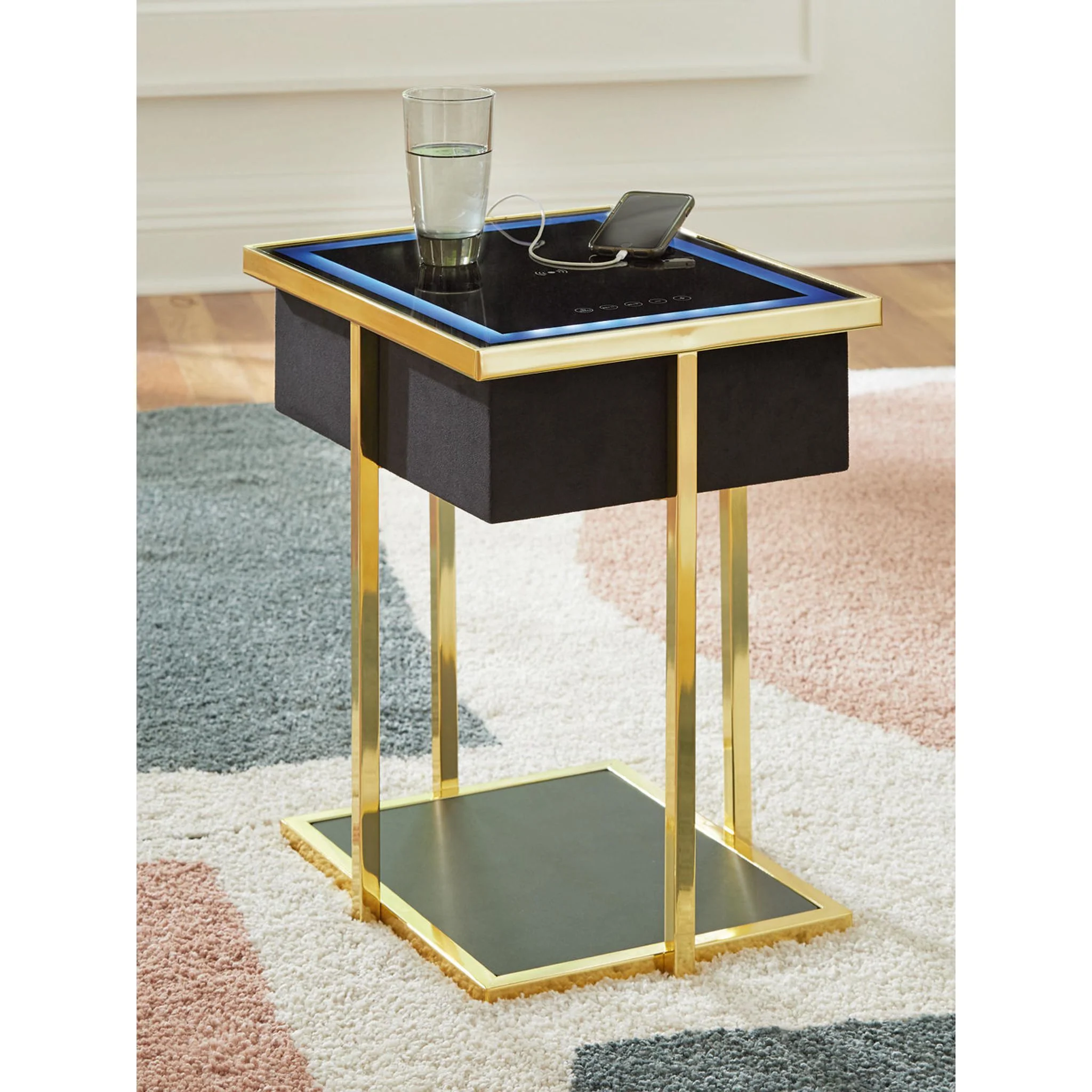Rexwell Accent Table with Speaker - Black/Gold Finish - Image 2