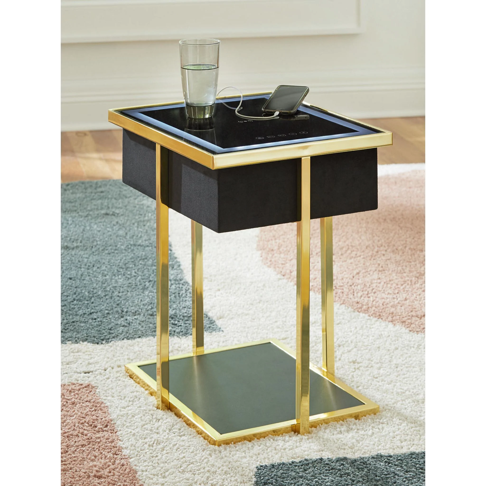 Rexwell Accent Table with Speaker - Black/Gold Finish - Image 3