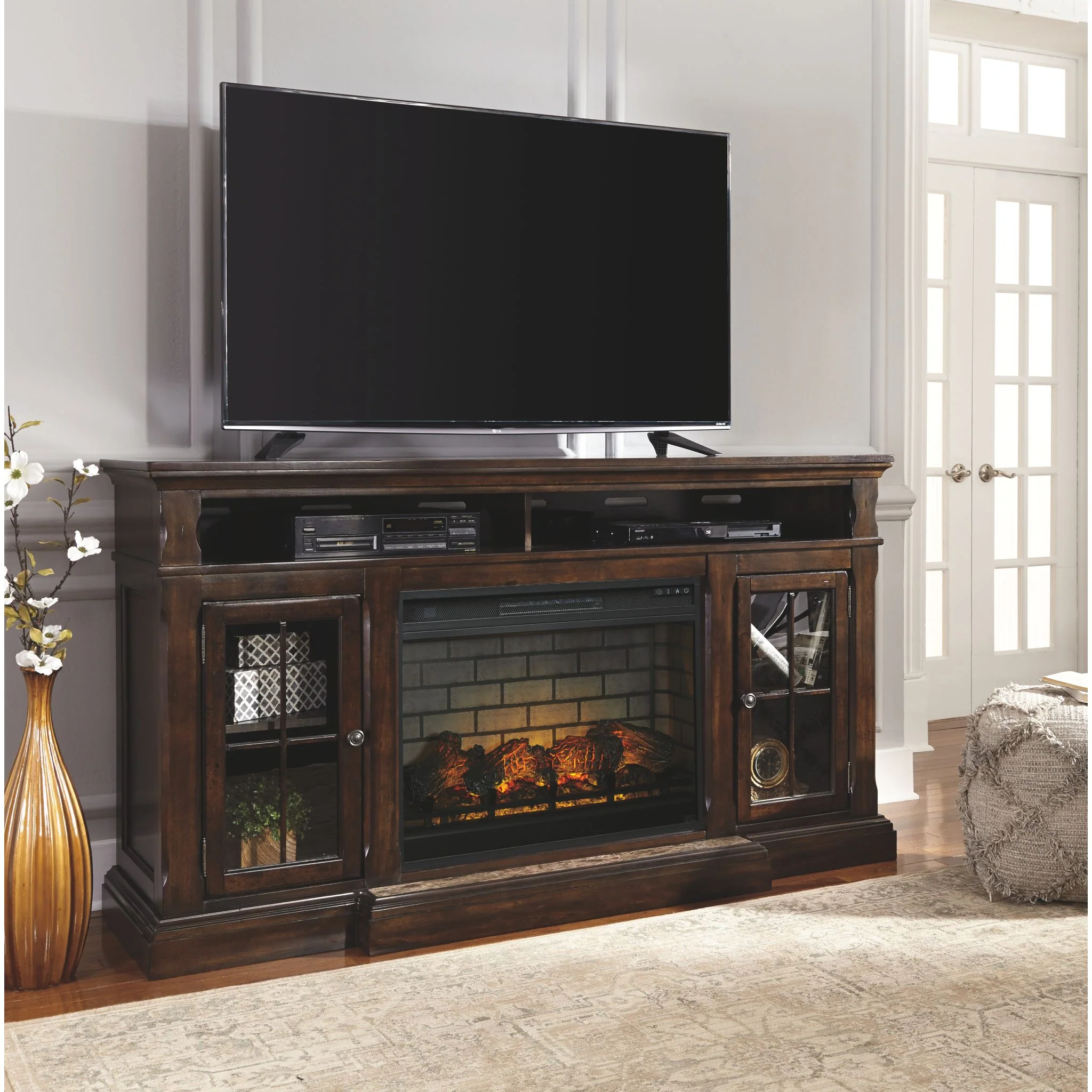 Roddinton TV Stand with Fireplace - Dark Brown - Image 2