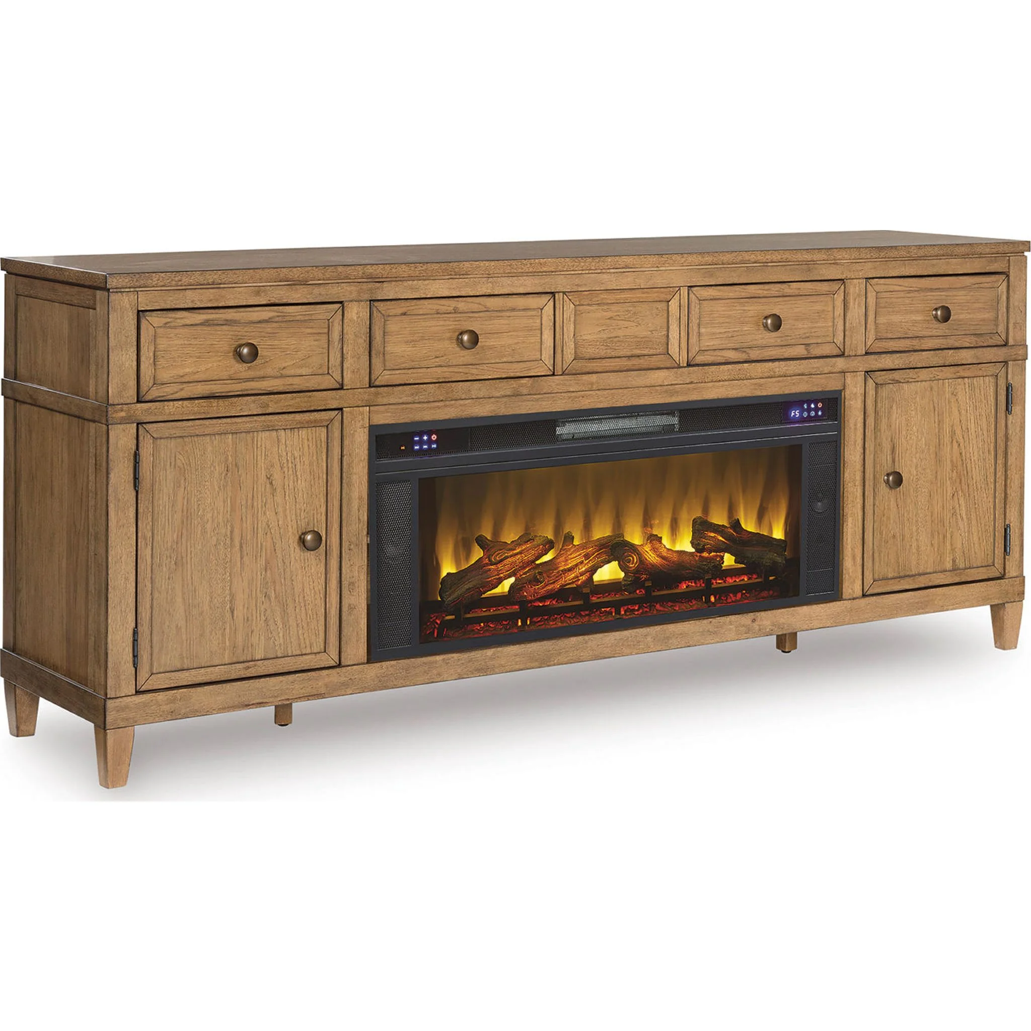 Sharlance TV Stand with Fireplace - Light Brown - Image 3