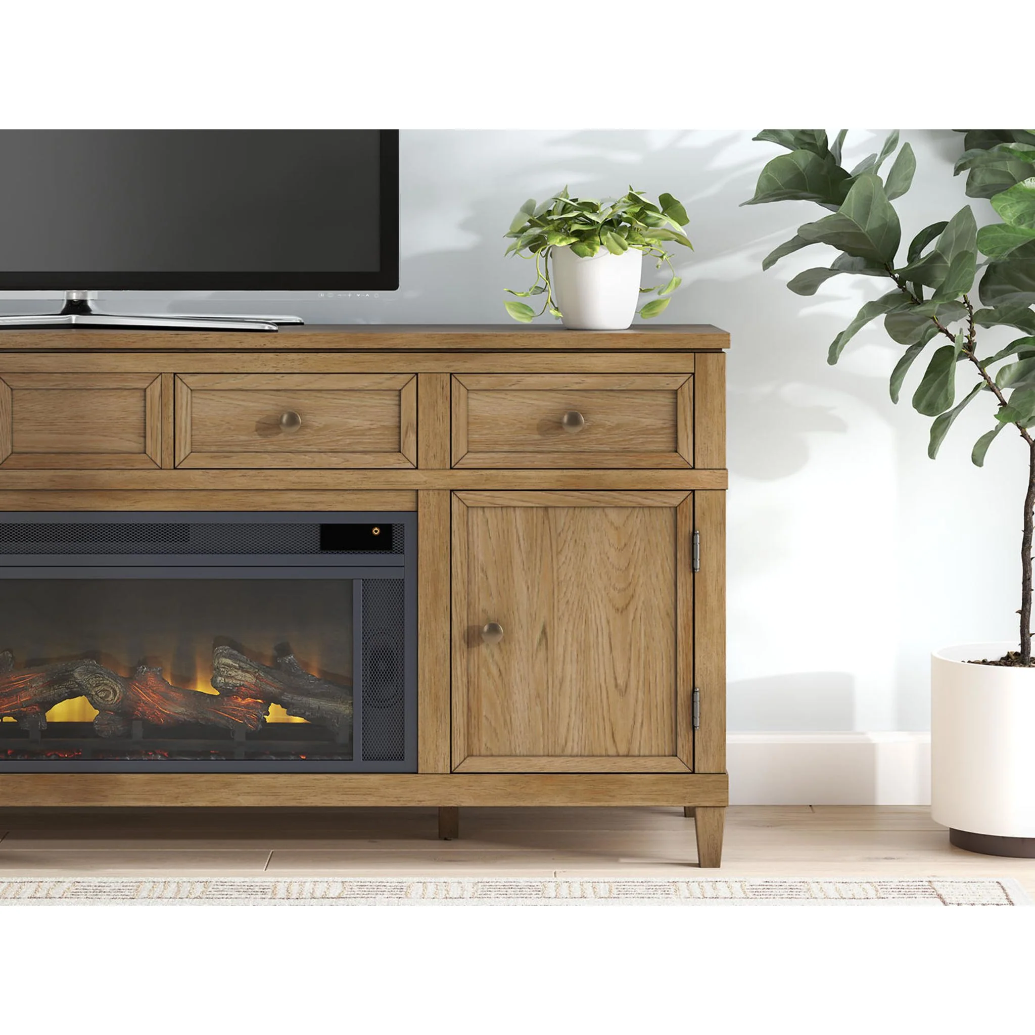 Sharlance TV Stand with Fireplace - Light Brown - Image 5