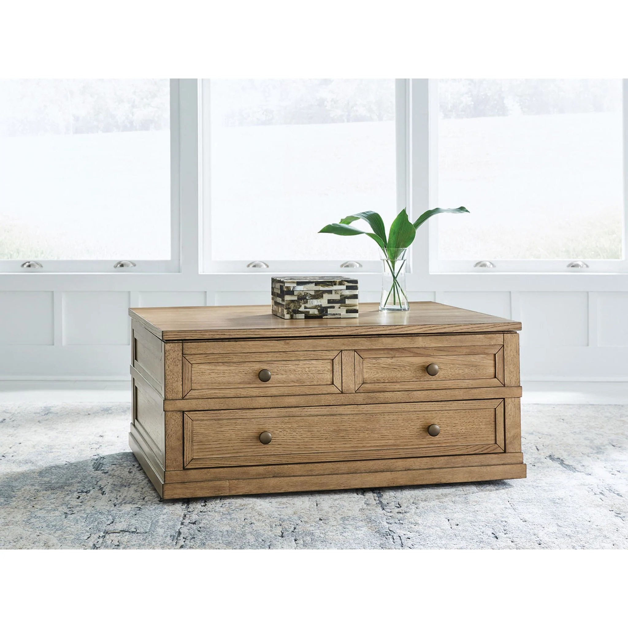 Sharlance Rectangle Lift Cocktail Table - Light Brown - Image 2