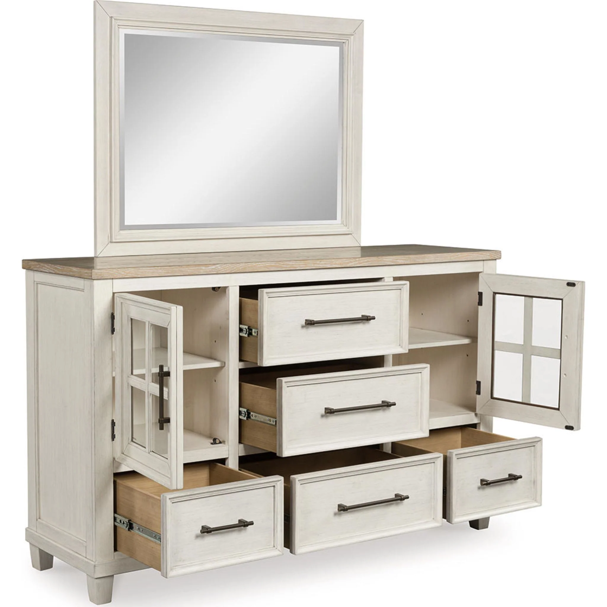 Shaybrock Dresser and Mirror - Antique White/Brown - Image 3