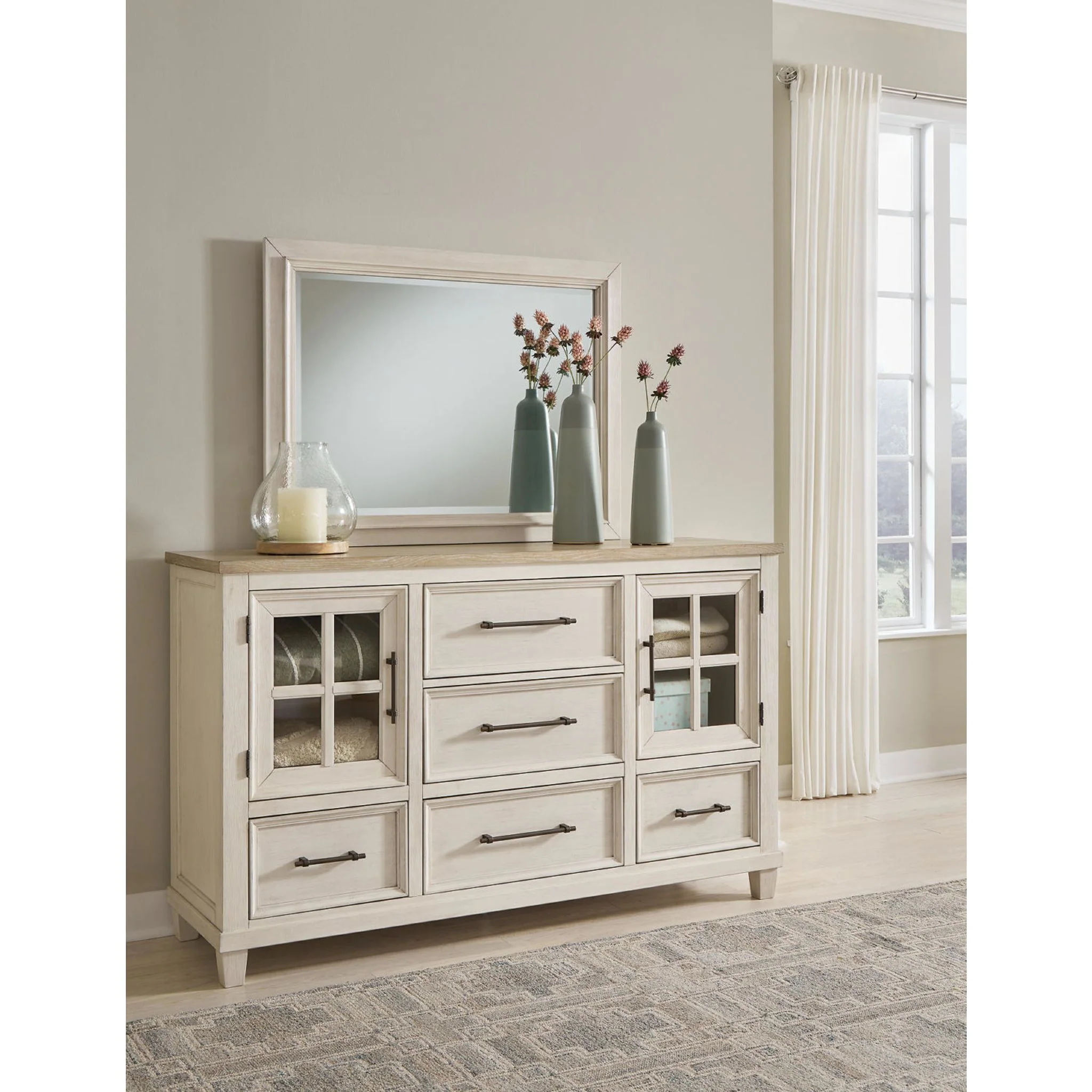 Shaybrock Dresser and Mirror - Antique White/Brown - Image 4