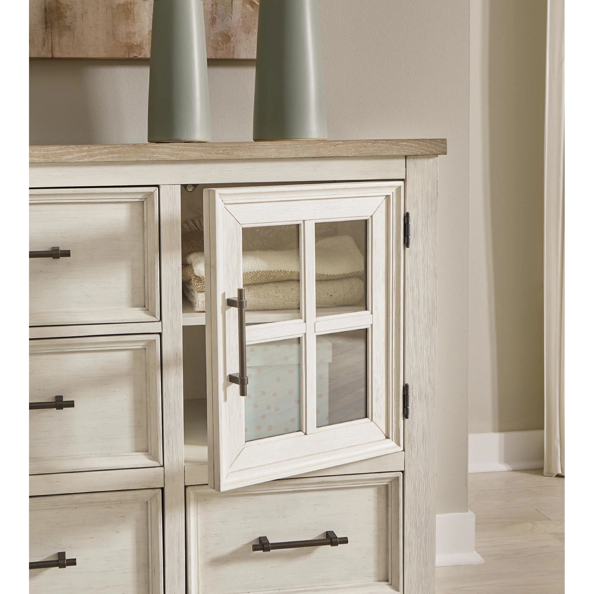 Shaybrock Dresser and Mirror - Antique White/Brown - Image 5