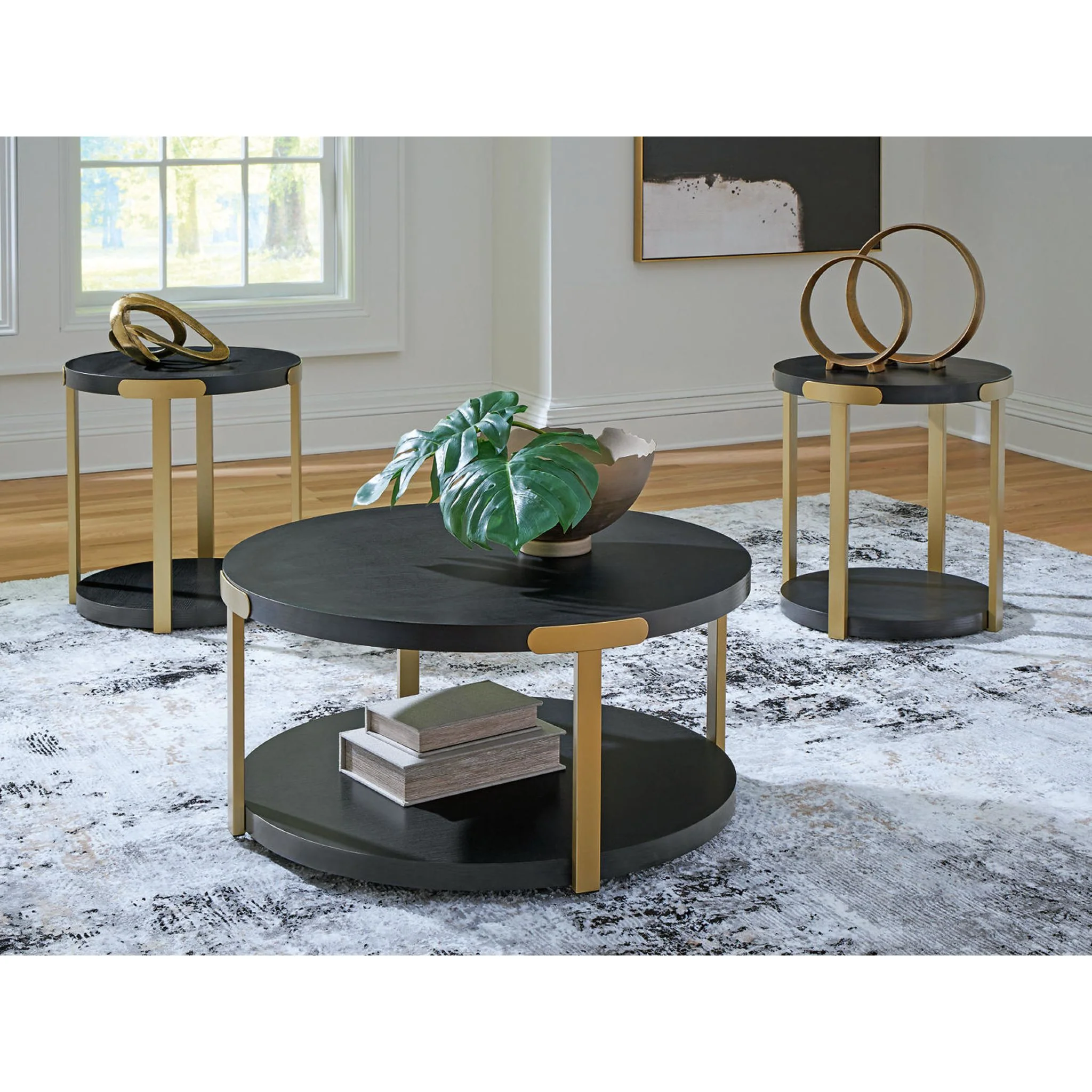 Shylore 3 Pack Tables - Black/Brass Finish - Image 3