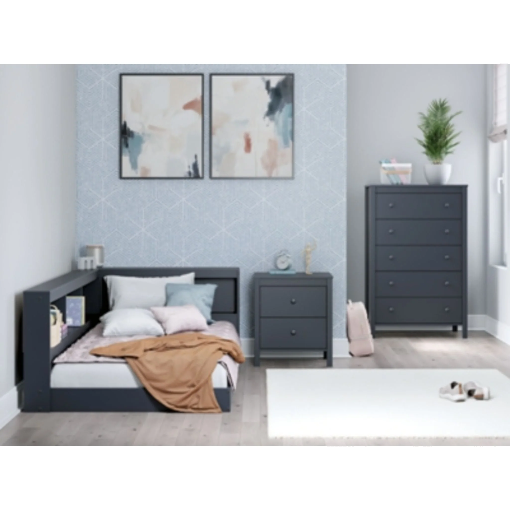 Simmenfort Bookcase Storage Bed - Navy Blue - Image 11