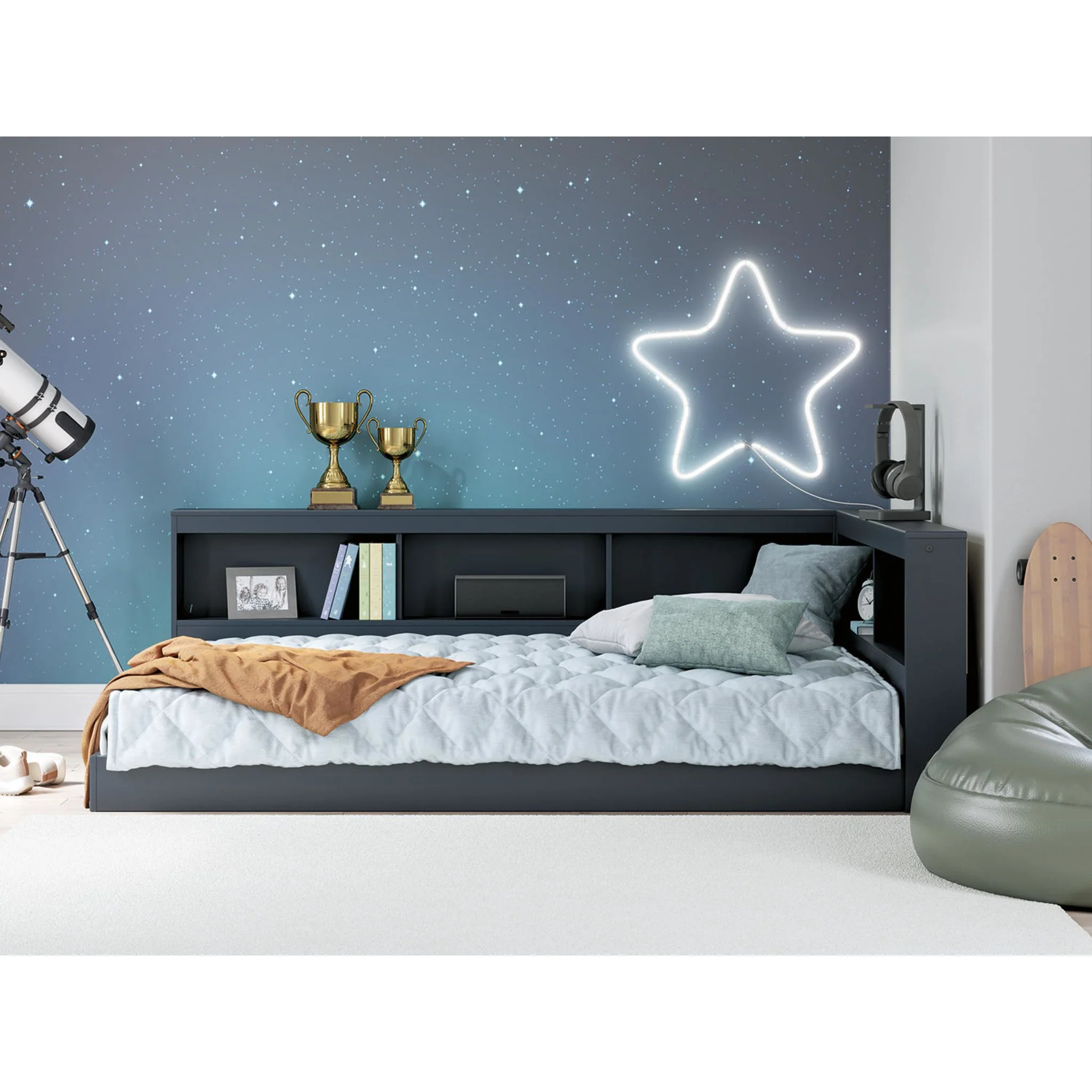 Simmenfort Bookcase Storage Bed - Navy Blue - Image 14