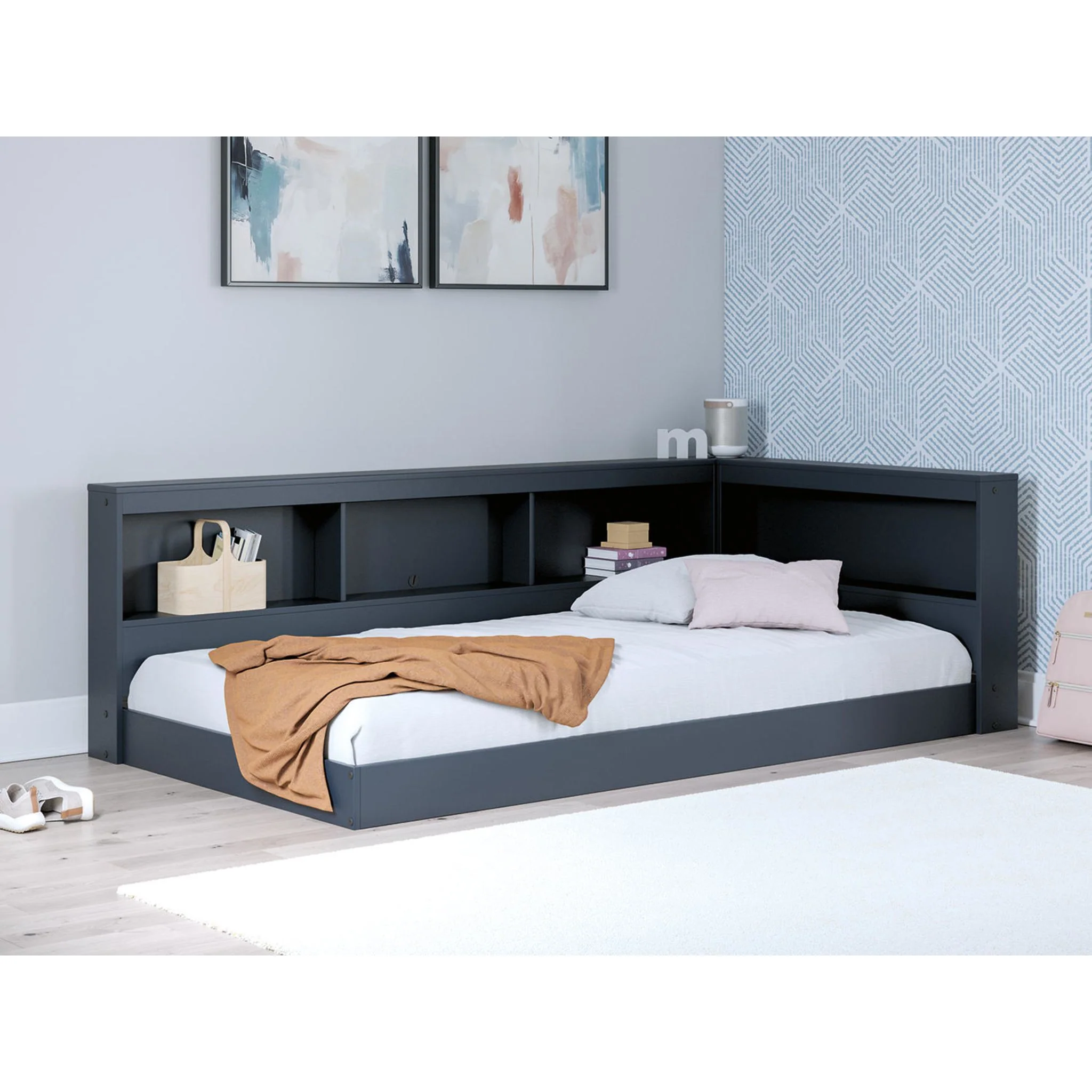 Simmenfort Bookcase Storage Bed - Navy Blue - Image 2
