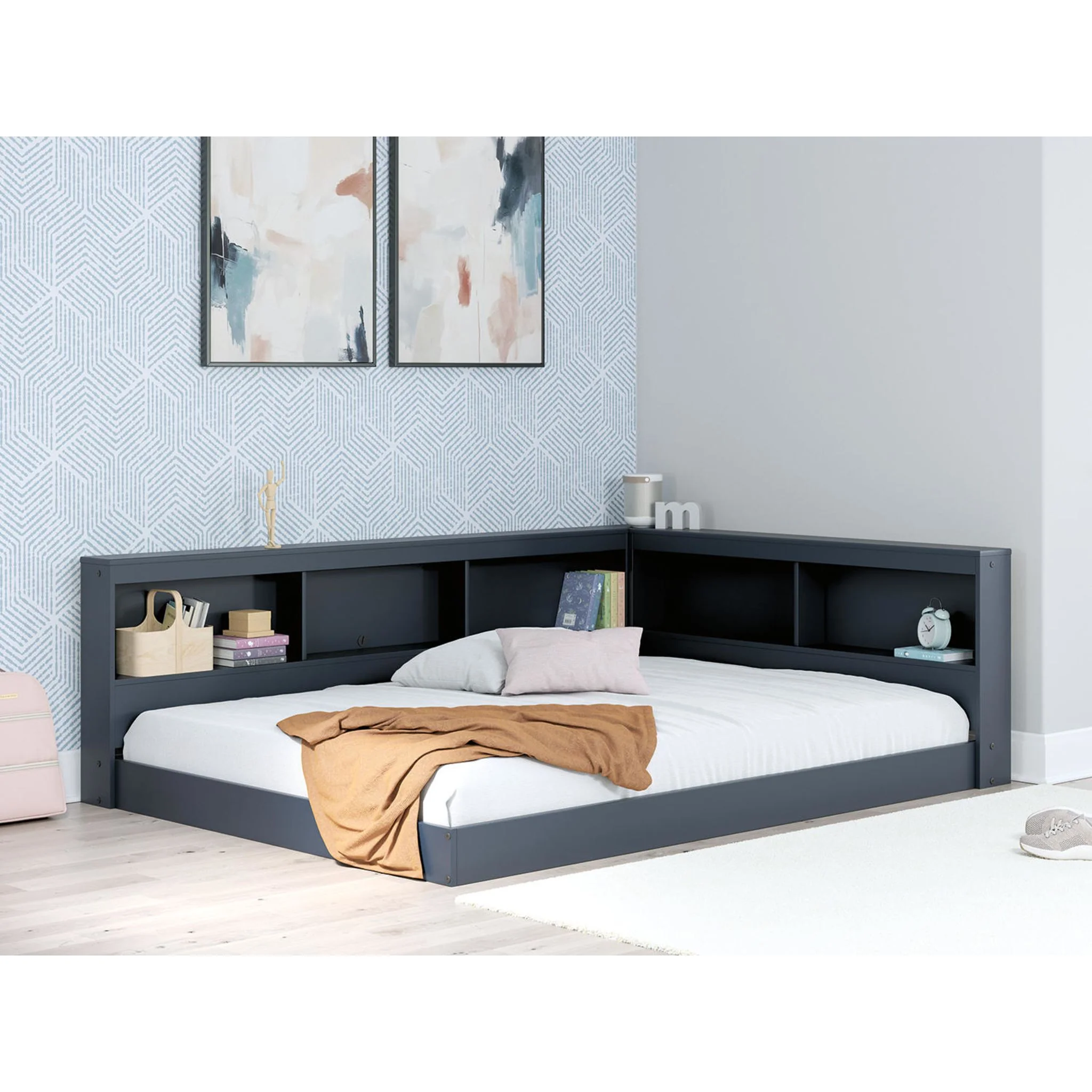 Simmenfort Bookcase Storage Bed - Navy Blue - Image 22