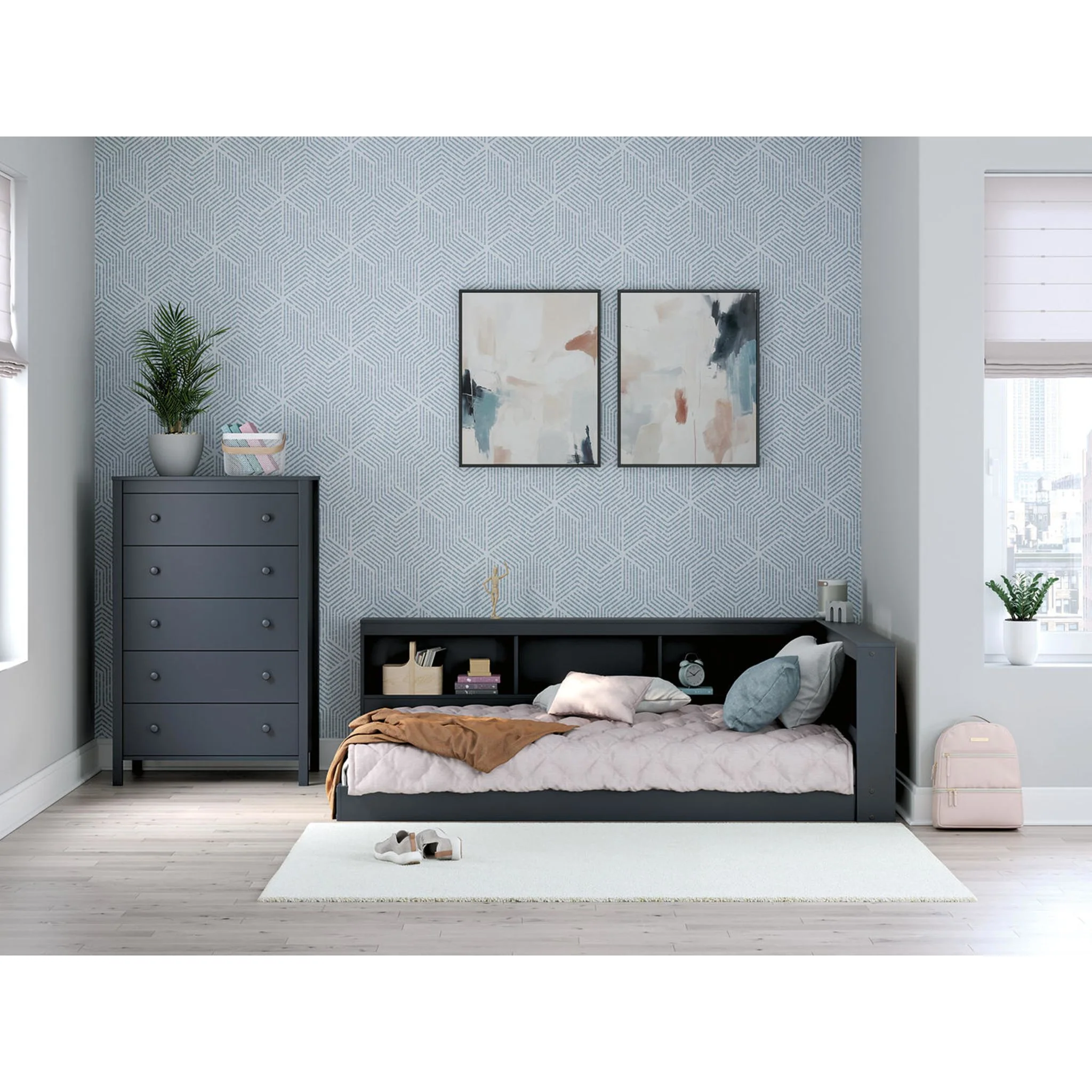 Simmenfort Bookcase Storage Bed - Navy Blue - Image 23