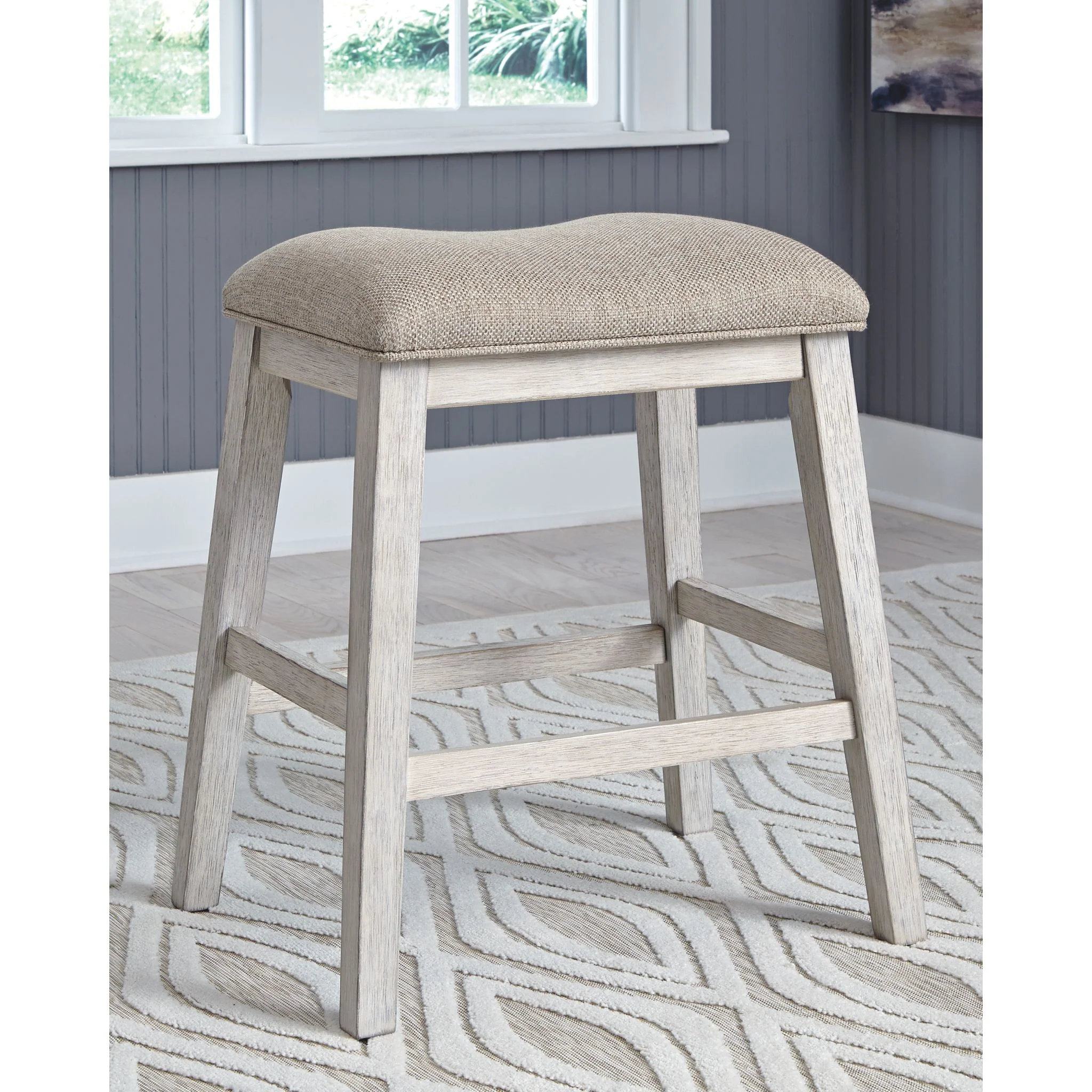 Skempton Counter Height Stool - White/Light Brown - (D394-024) - Image 2