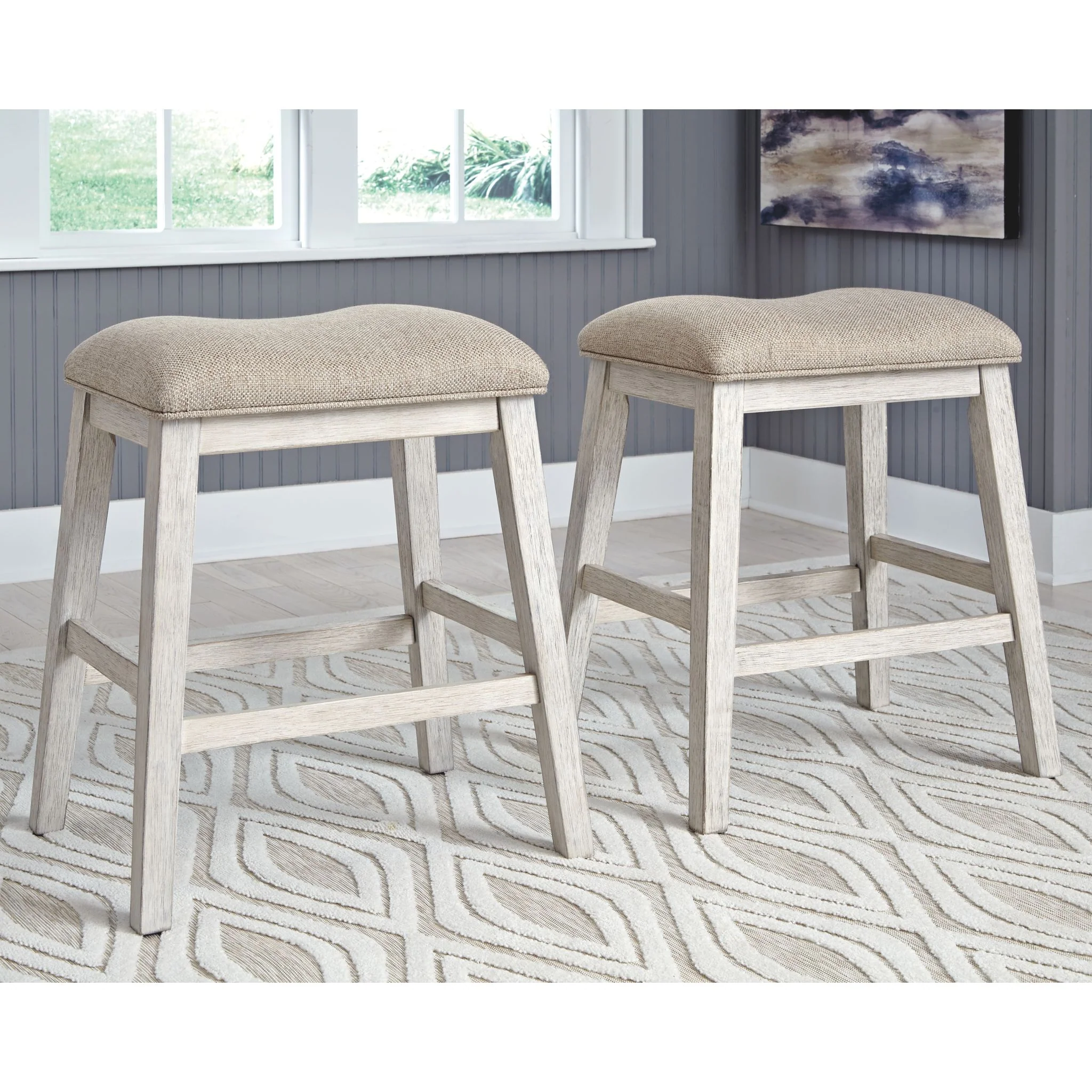 Skempton Counter Height Stool - White/Light Brown - (D394-024) - Image 5