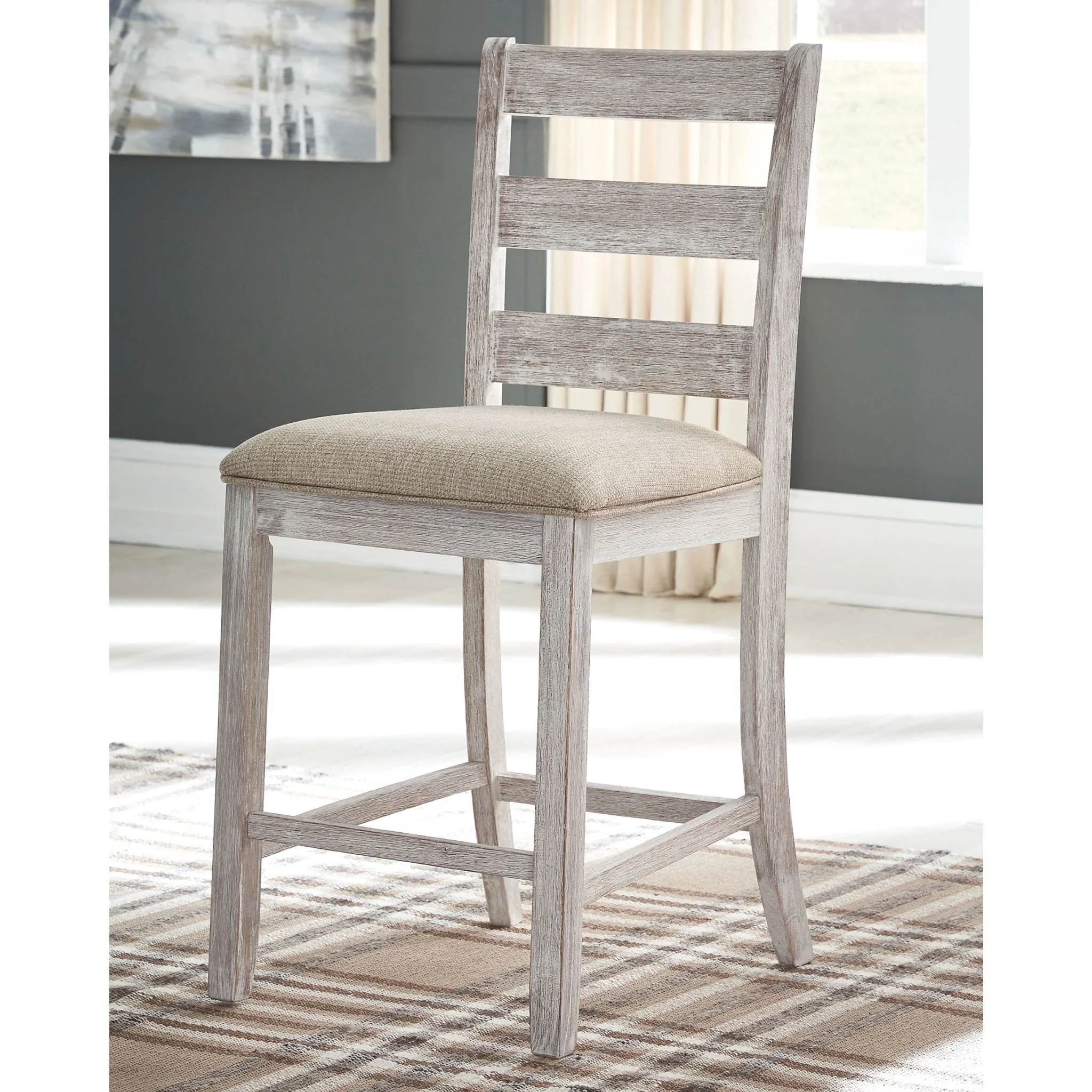 Skempton Counter Height Stool - White/Light Brown - (D394-124) - Image 6