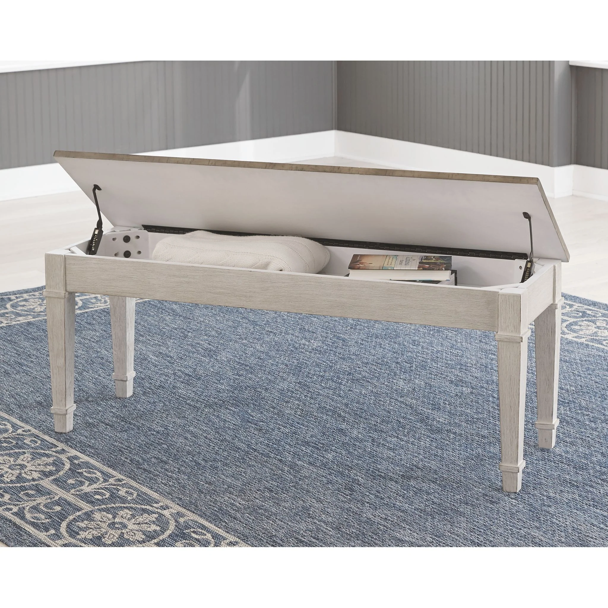 Skempton Storage Bench - White/Light Brown - (D394-00) - Image 6