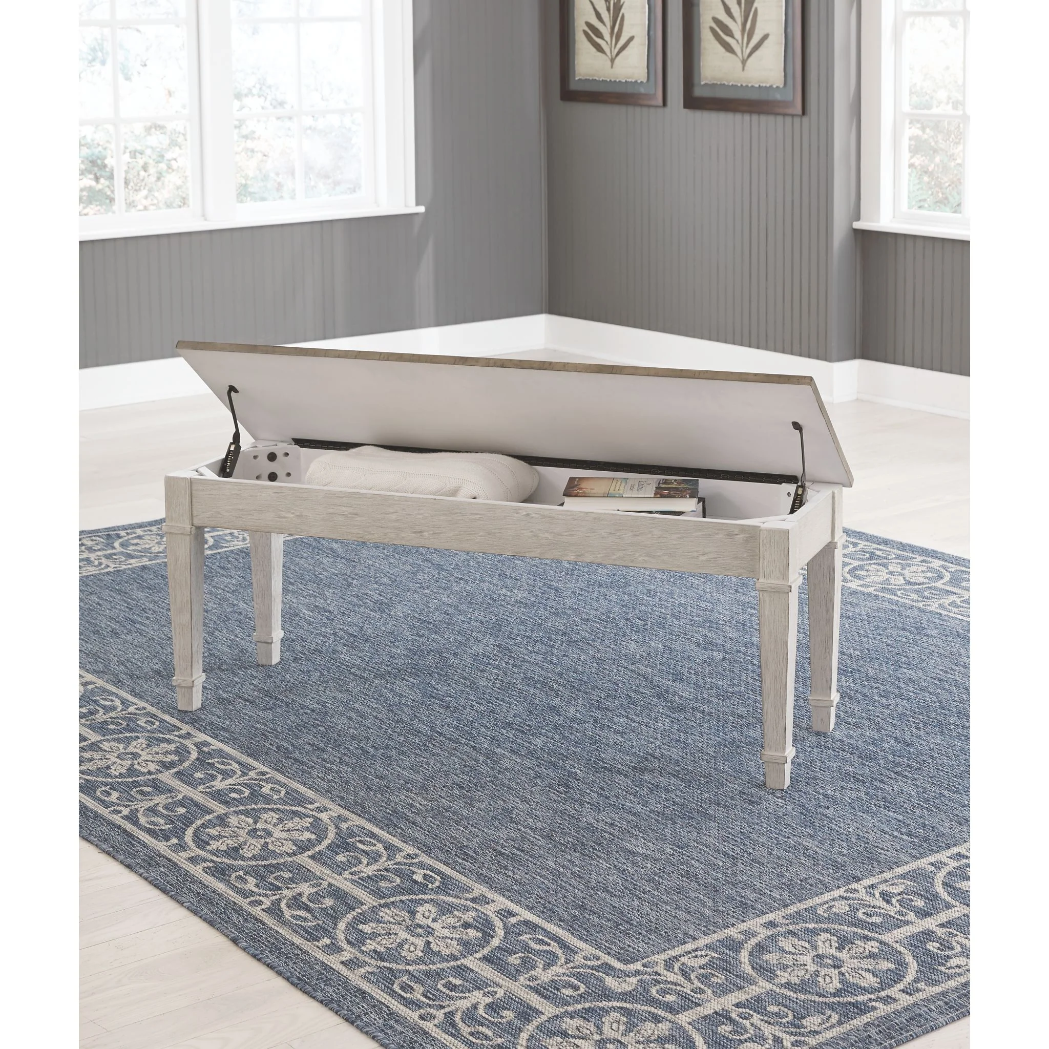 Skempton Storage Bench - White/Light Brown - (D394-00) - Image 8