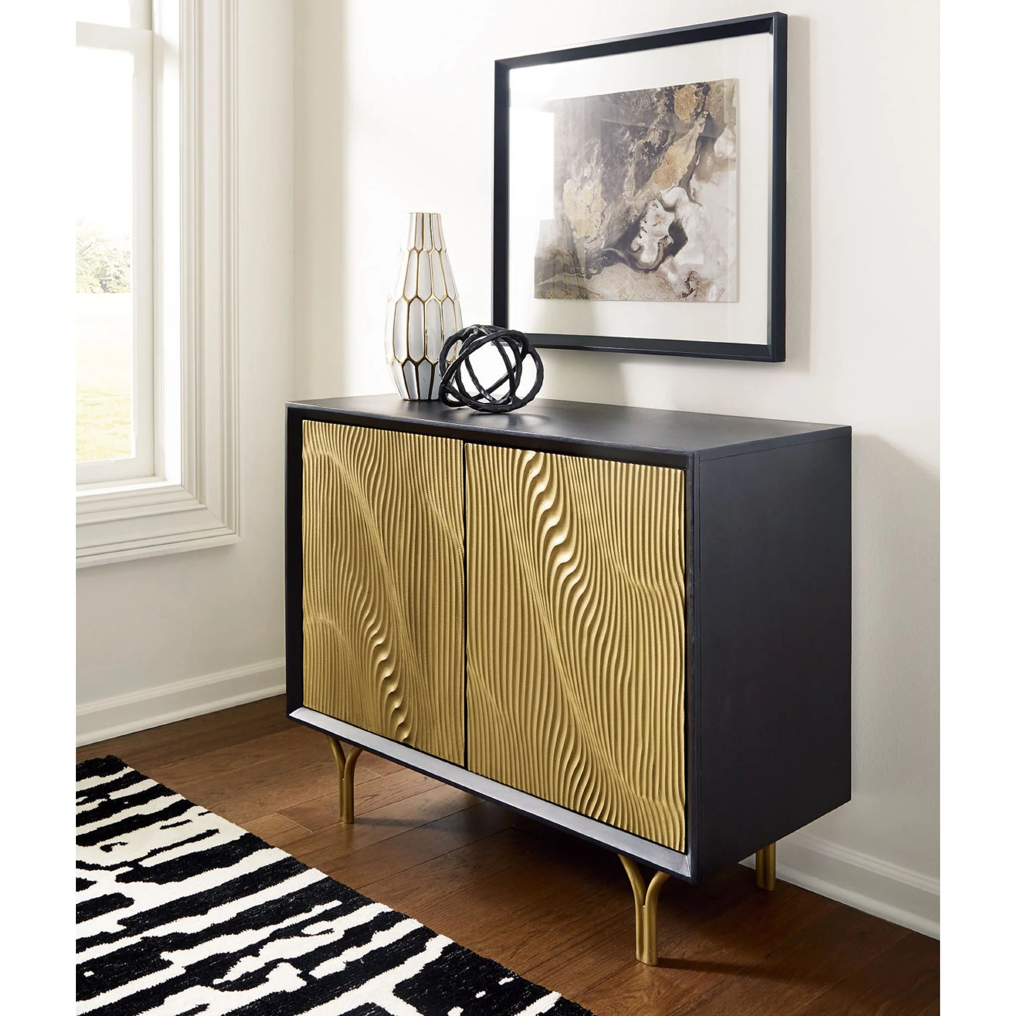 Tayner Accent Cabinet - Black/Gold Finish - Image 7