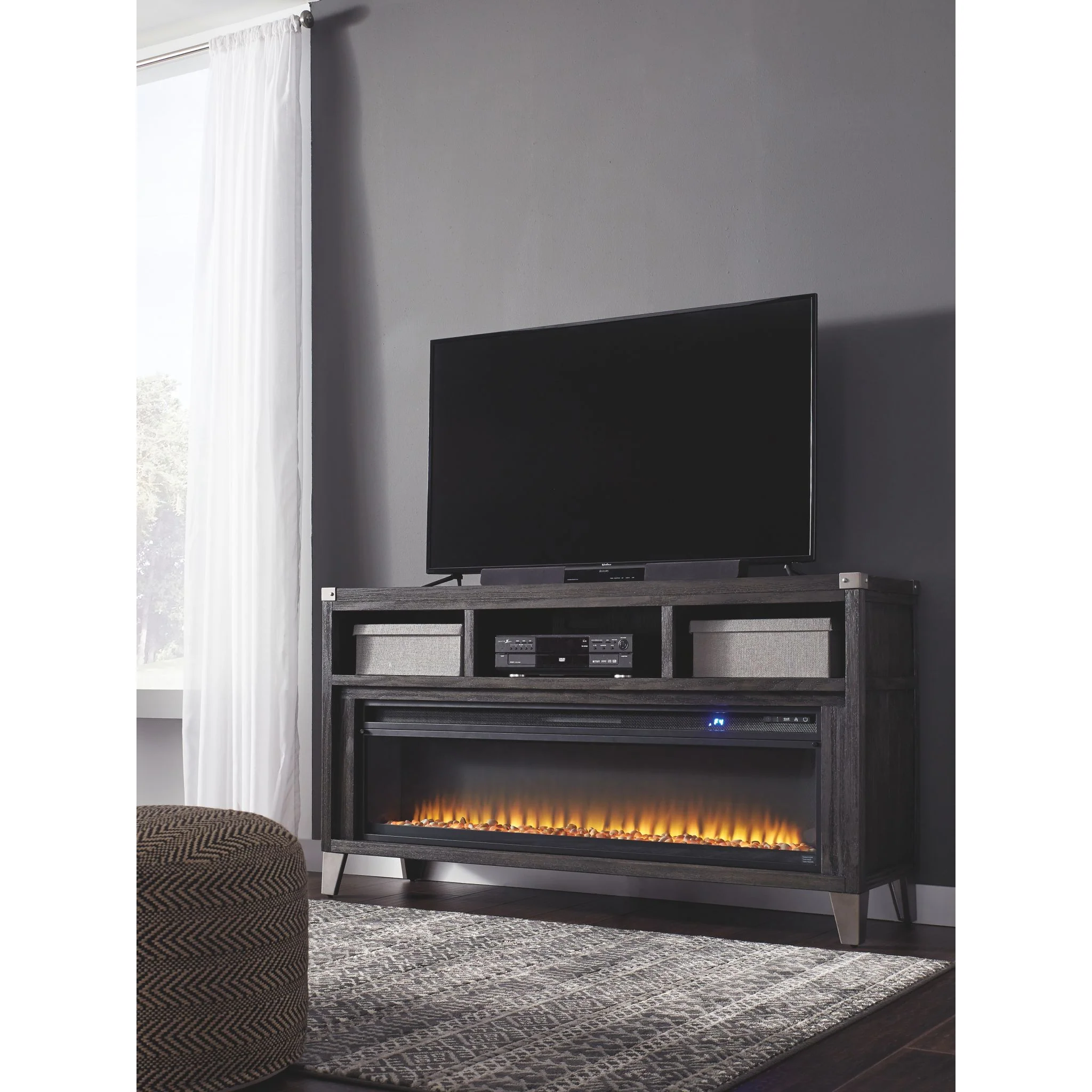 Todoe TV Stand with Fireplace - Gray - Image 2