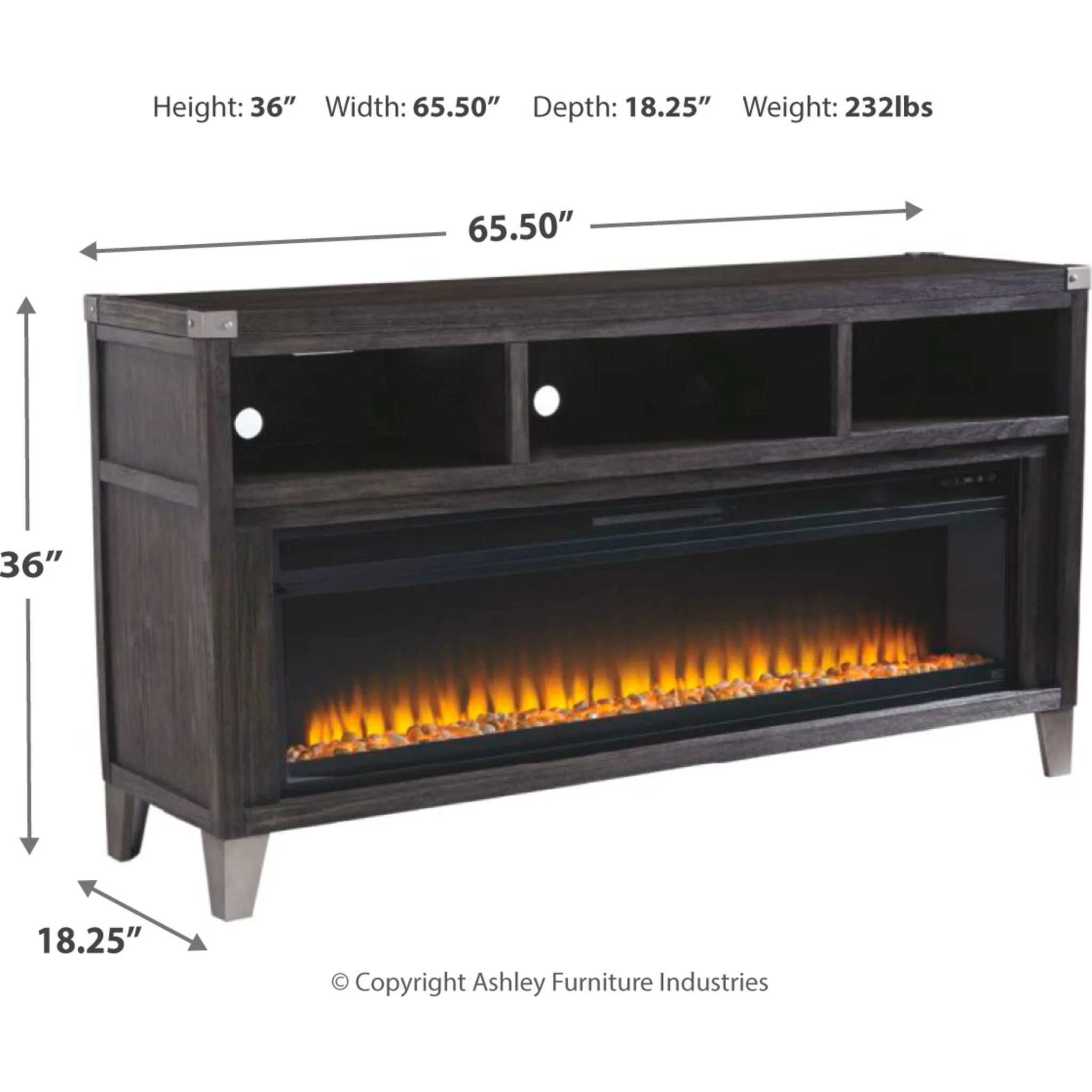 Todoe TV Stand with Fireplace - Gray - Image 3