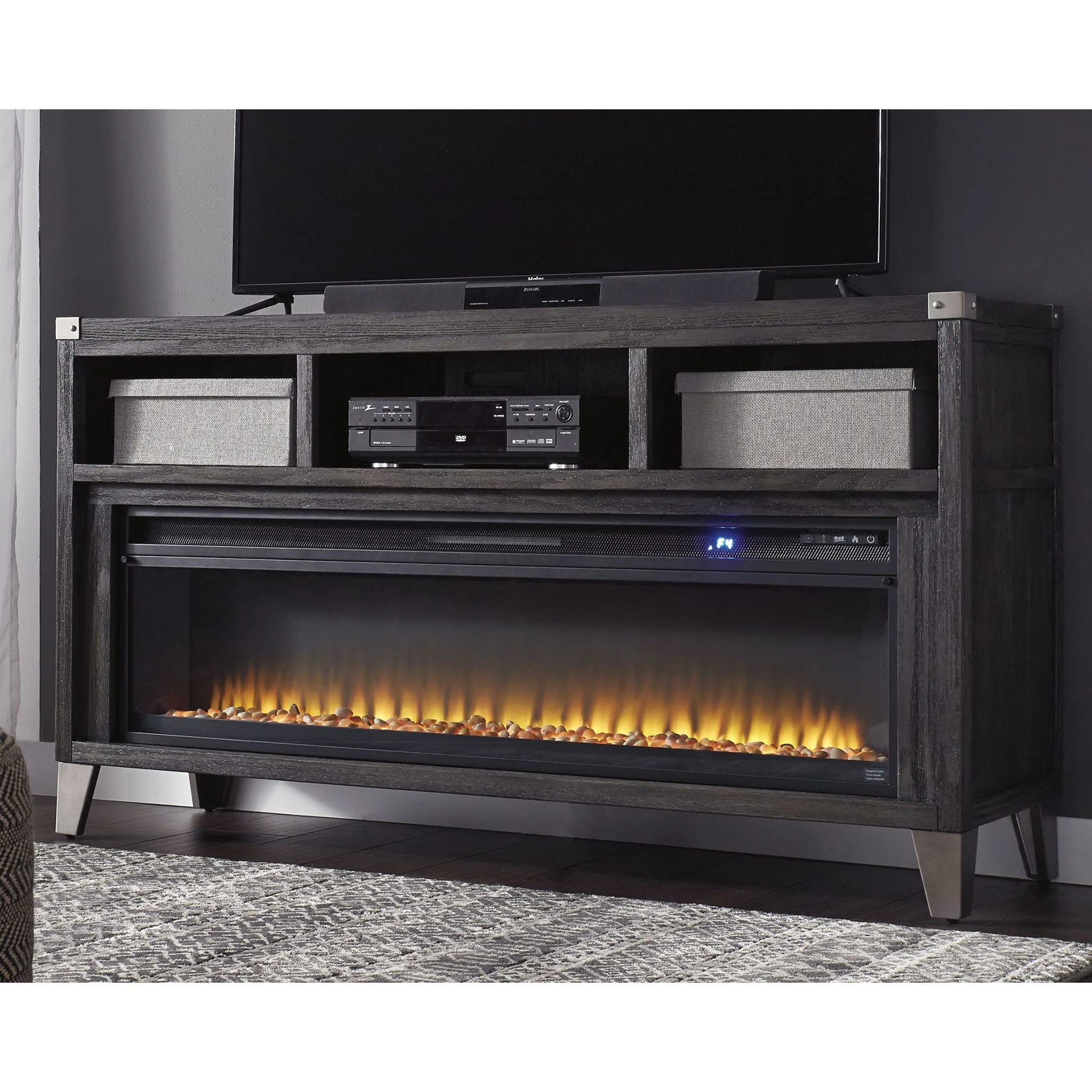 Todoe TV Stand with Fireplace - Gray - Image 5