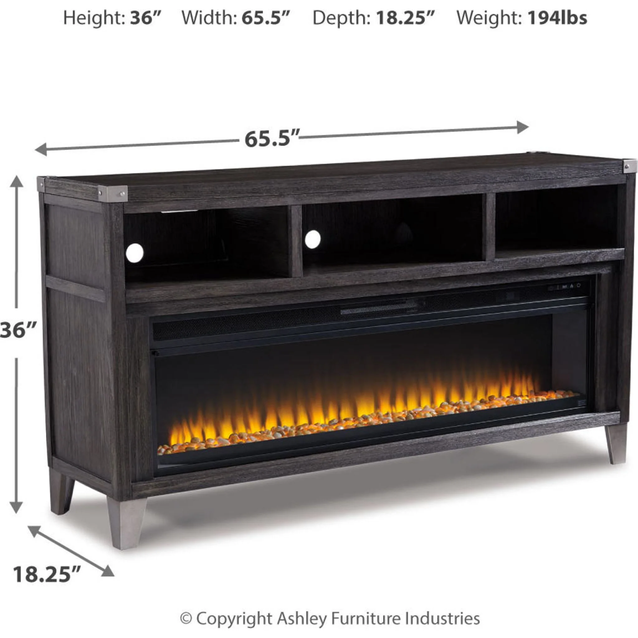Todoe TV Stand with Fireplace - Gray - Image 7