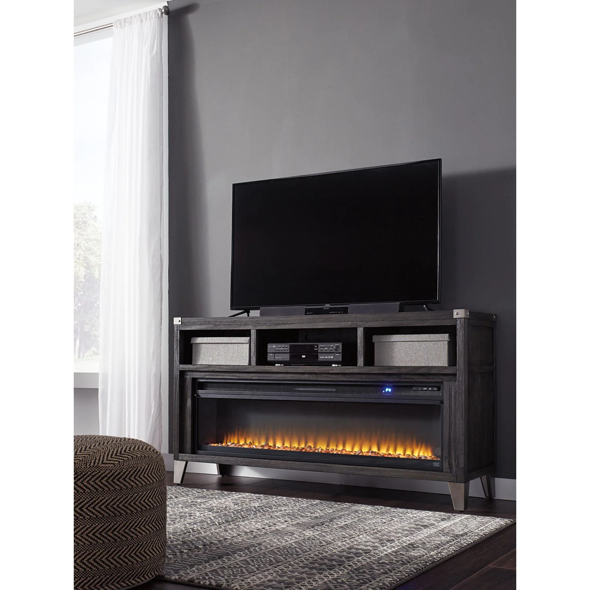 Todoe TV Stand with Fireplace - Gray - Image 8