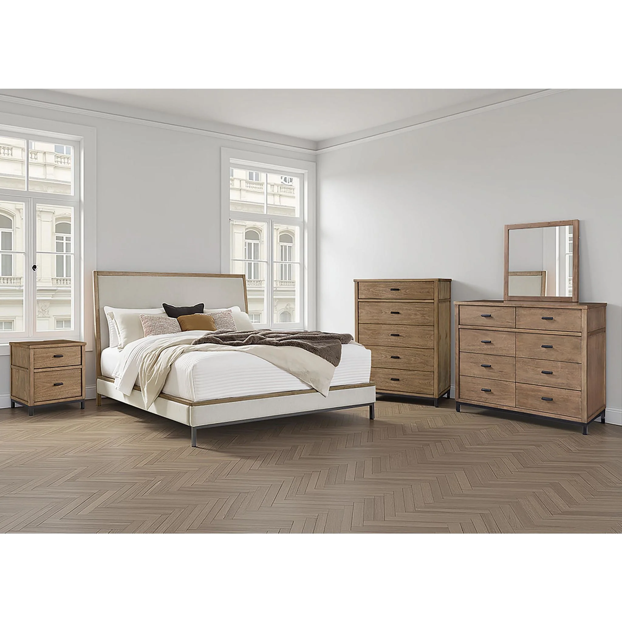 Tomtyn Upholstered Bed - Light Brown - Image 2