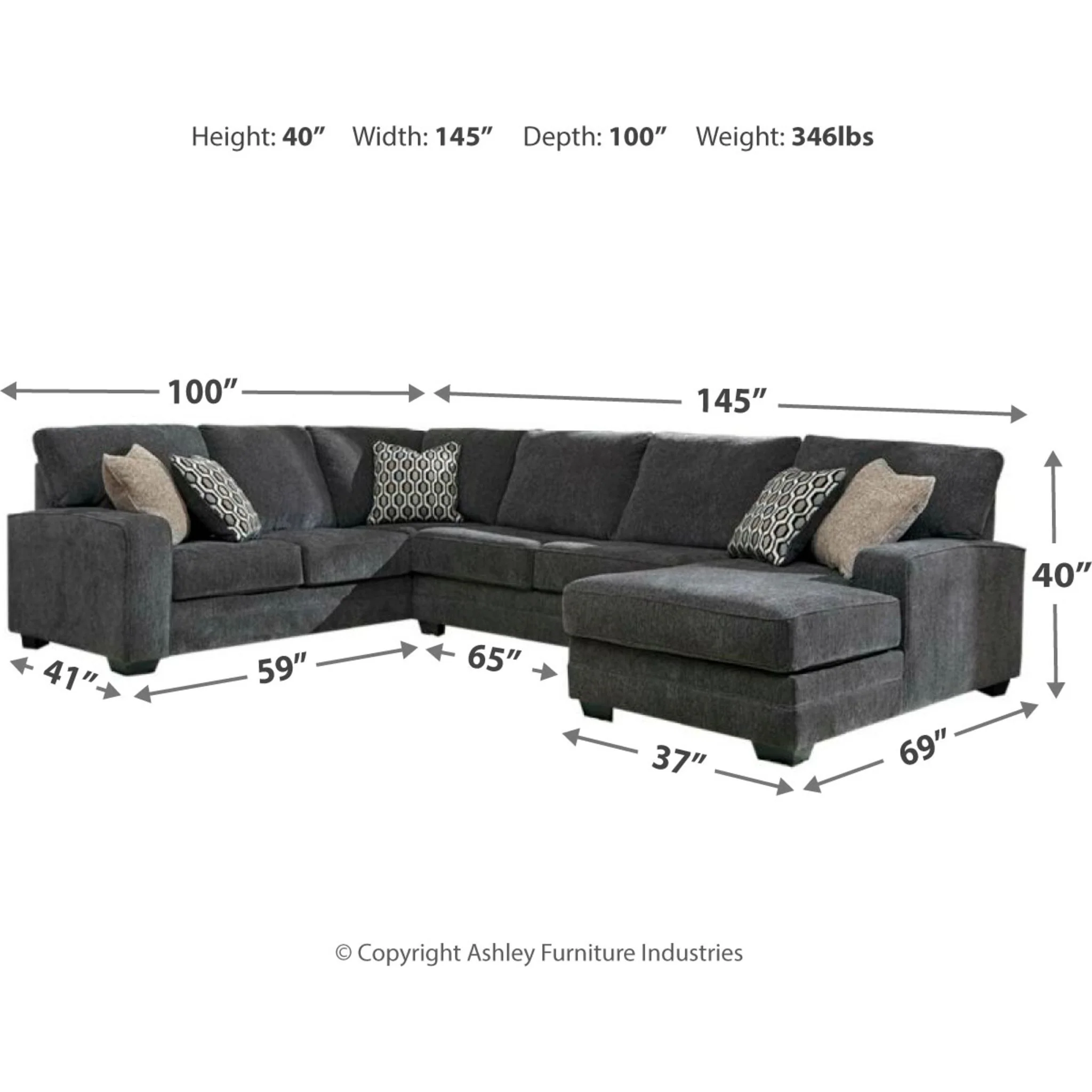Tracling 3 Piece Sectional with Chaise - Image 4
