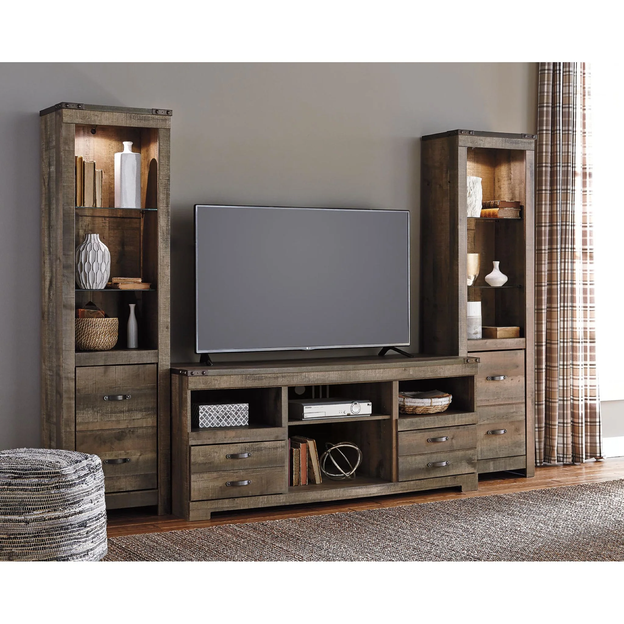 Trinell 3 Piece Entertainment Unit - Brown - Image 2