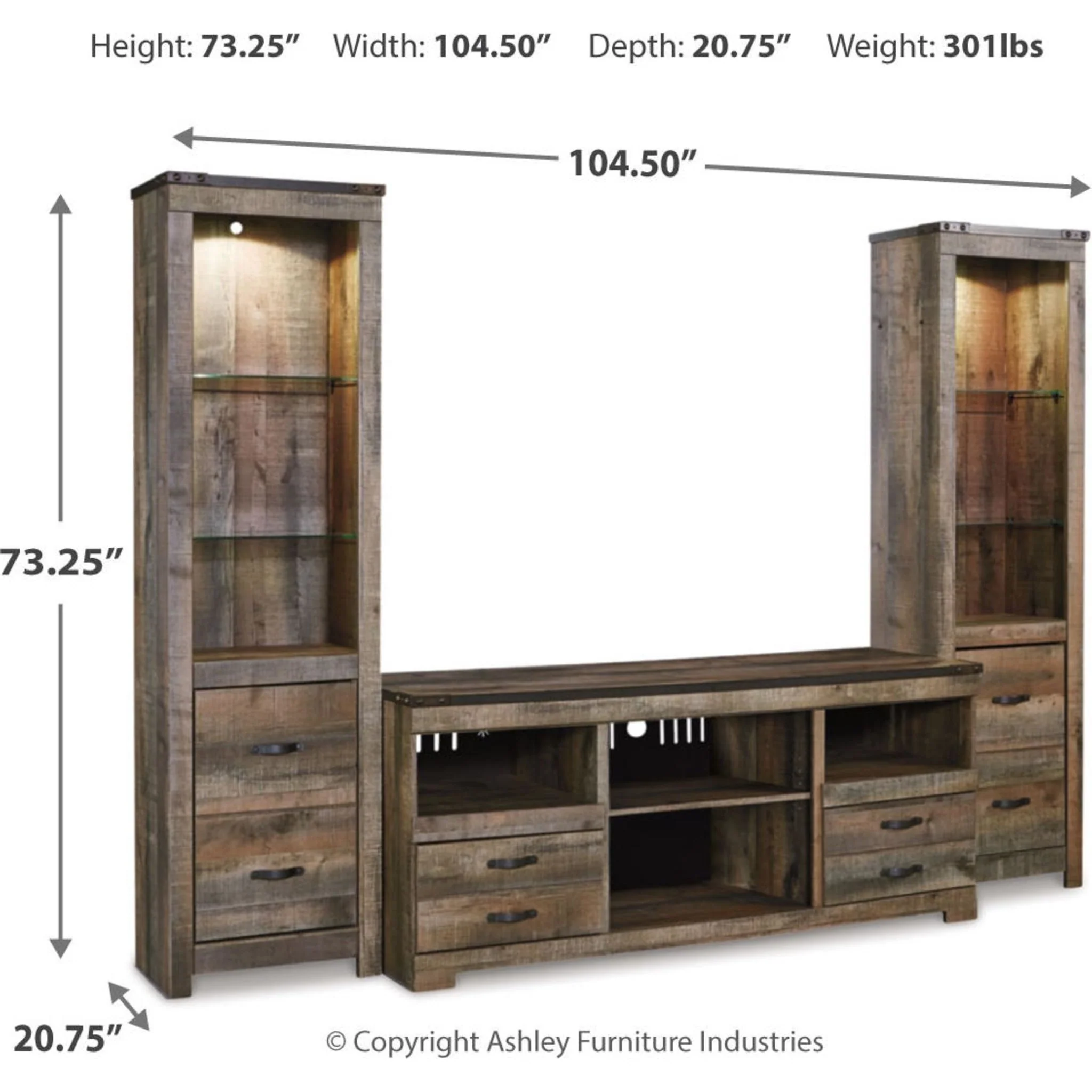 Trinell 3 Piece Entertainment Unit - Brown - Image 3