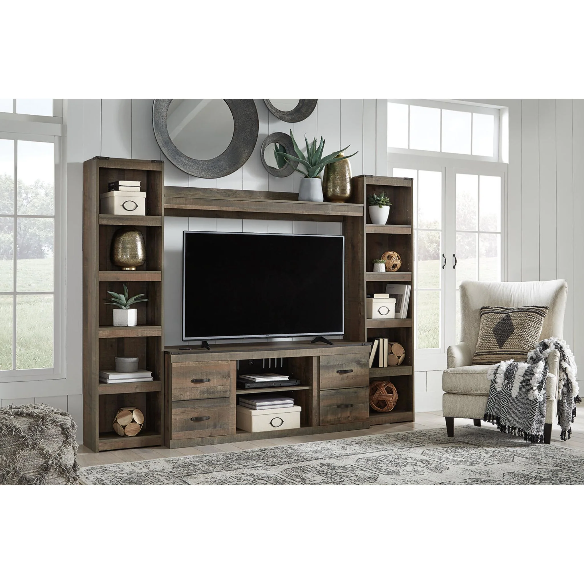Trinell 4 Piece Entertainment Unit - Brown - Image 2