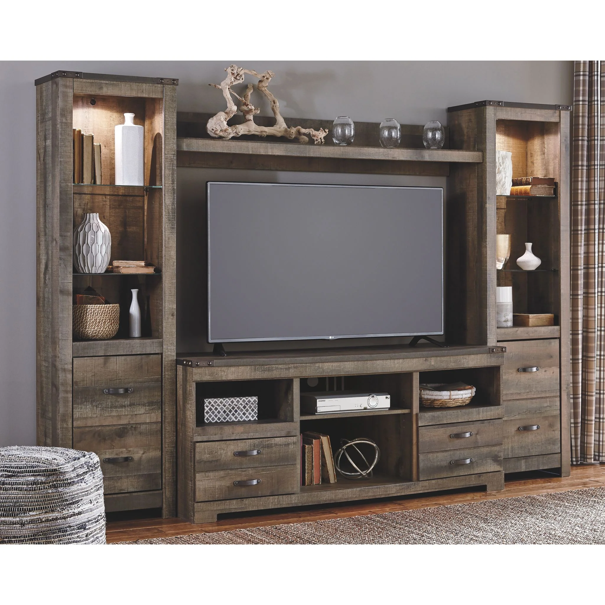 Trinell 4 Piece Entertainment Unit - Brown - Image 2