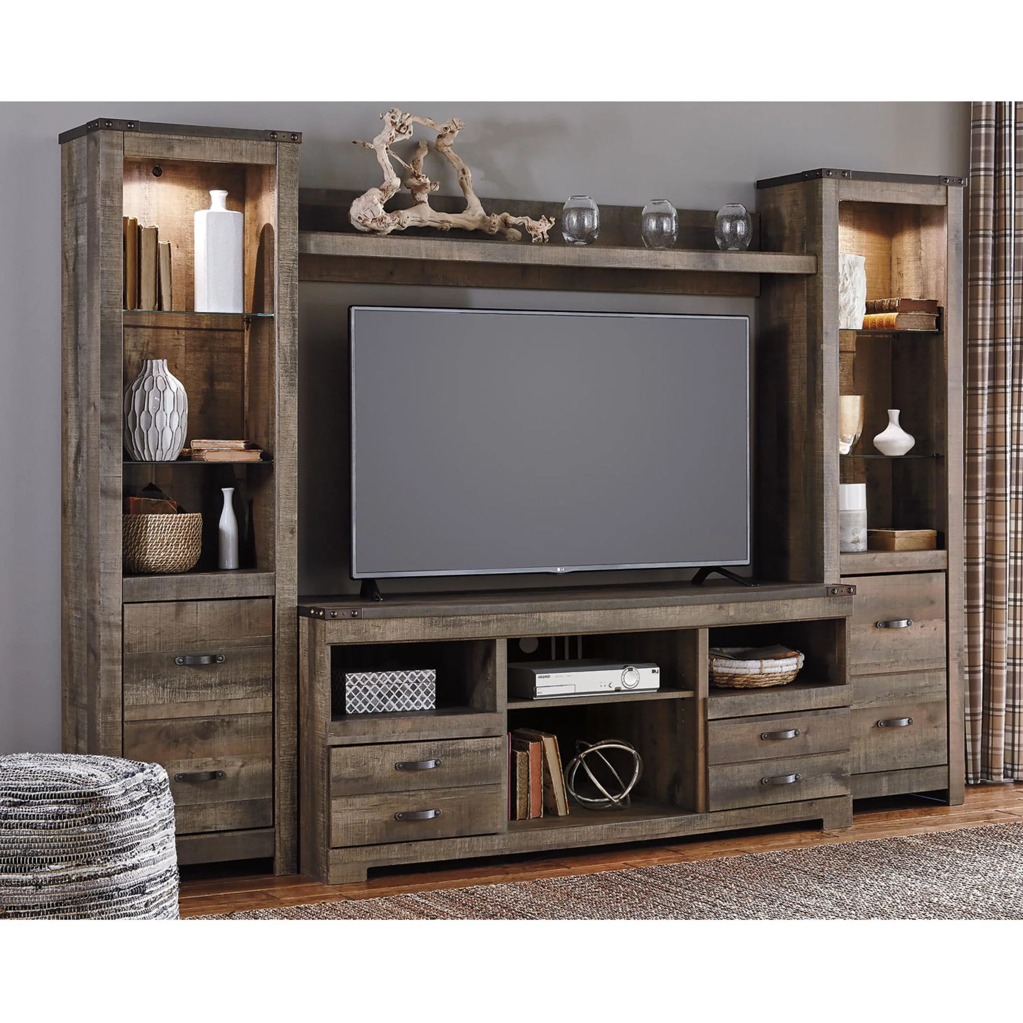 Trinell 4 Piece Entertainment Unit - Brown - Image 4