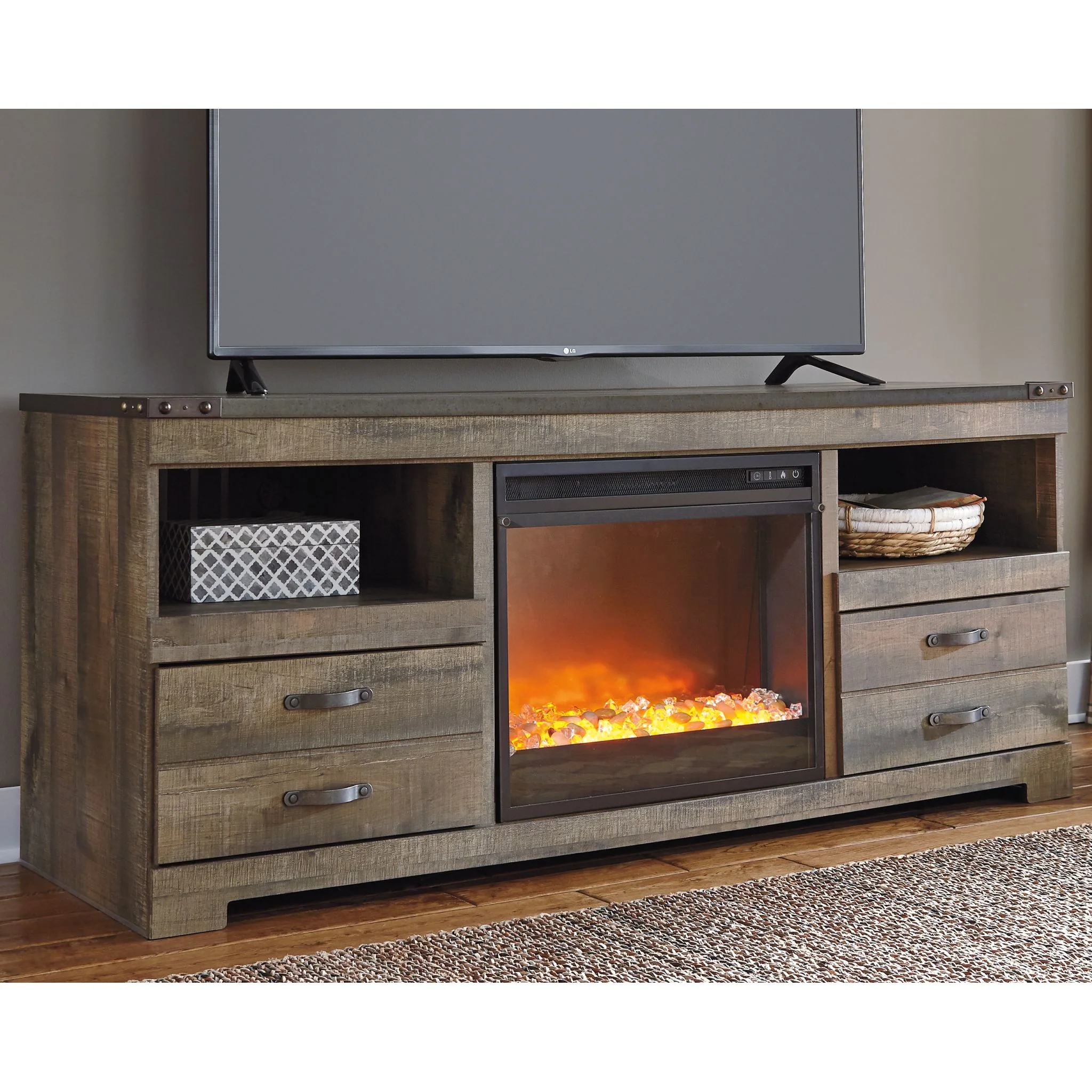 Trinell TV Stand with Fireplace - Brown - Image 2