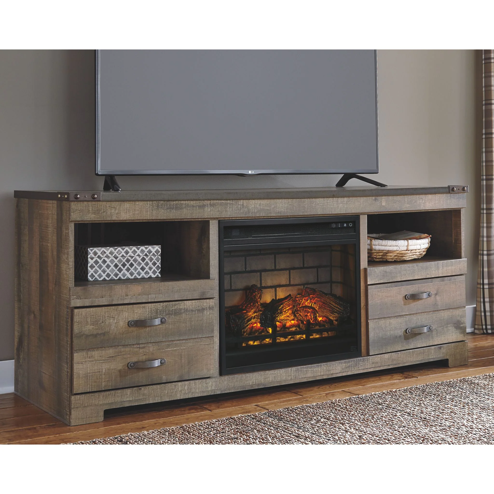 Trinell TV Stand with Fireplace - Brown - Image 2