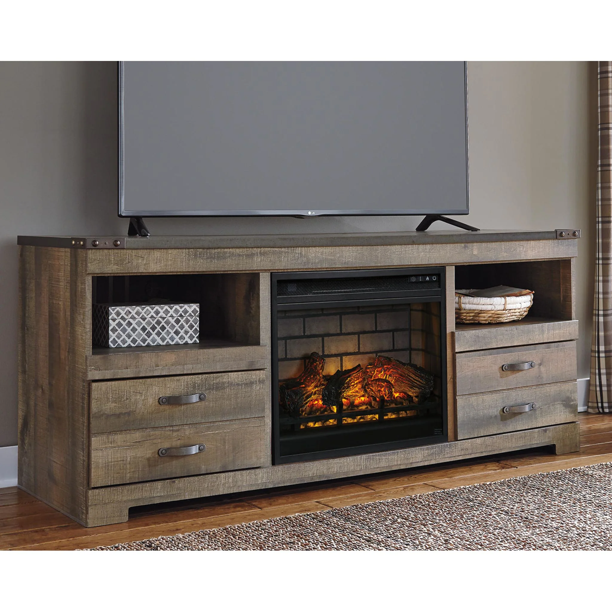 Trinell TV Stand with Fireplace - Brown - Image 6