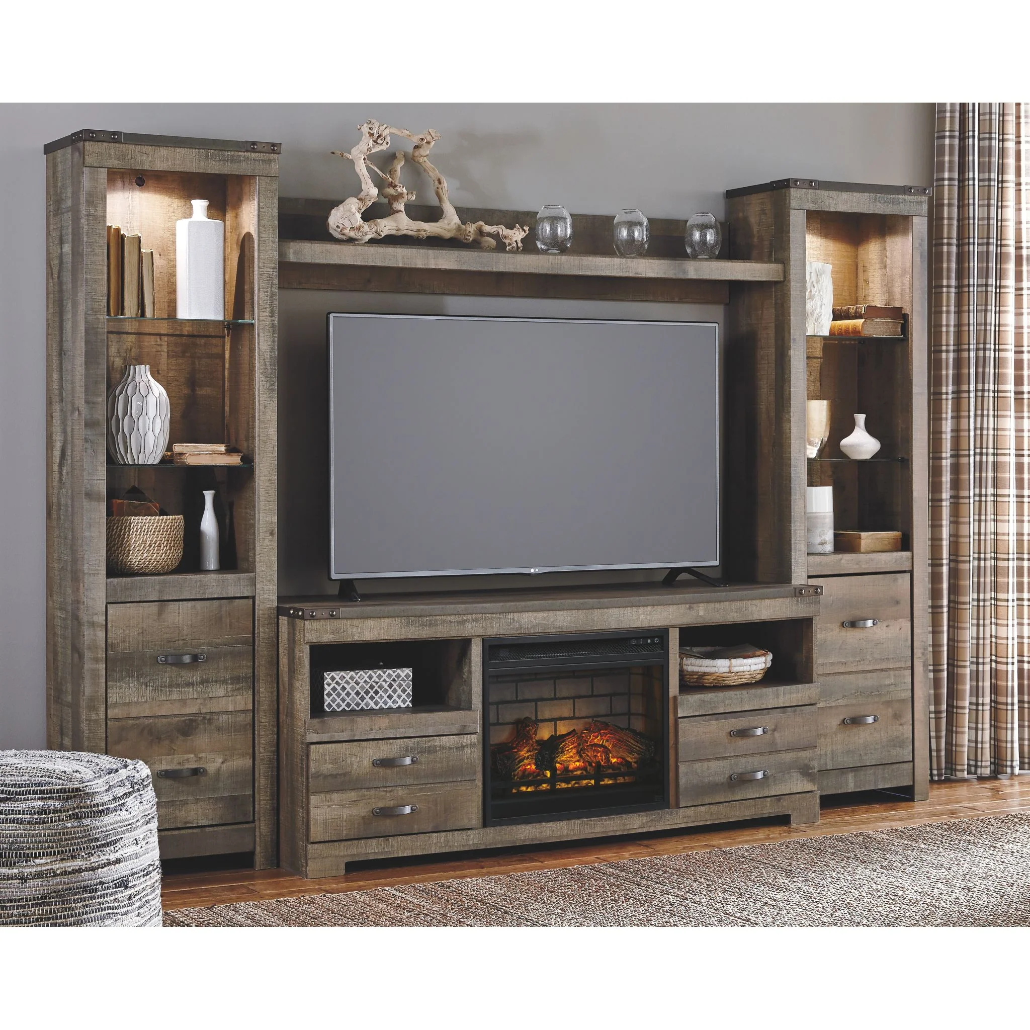 Trinell Entertainment Unit with Fireplace - Brown - Image 2