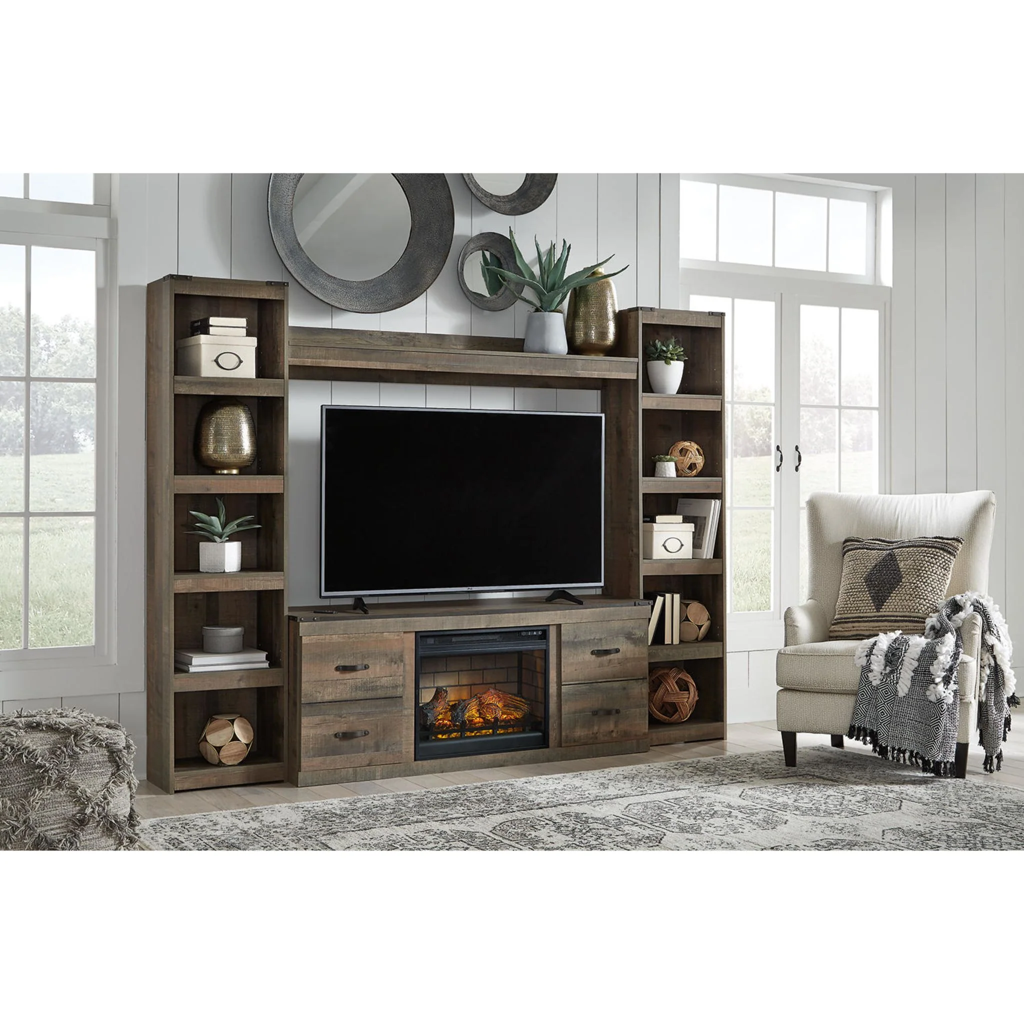 Trinell Entertainment Unit with Fireplace - Brown - Image 4