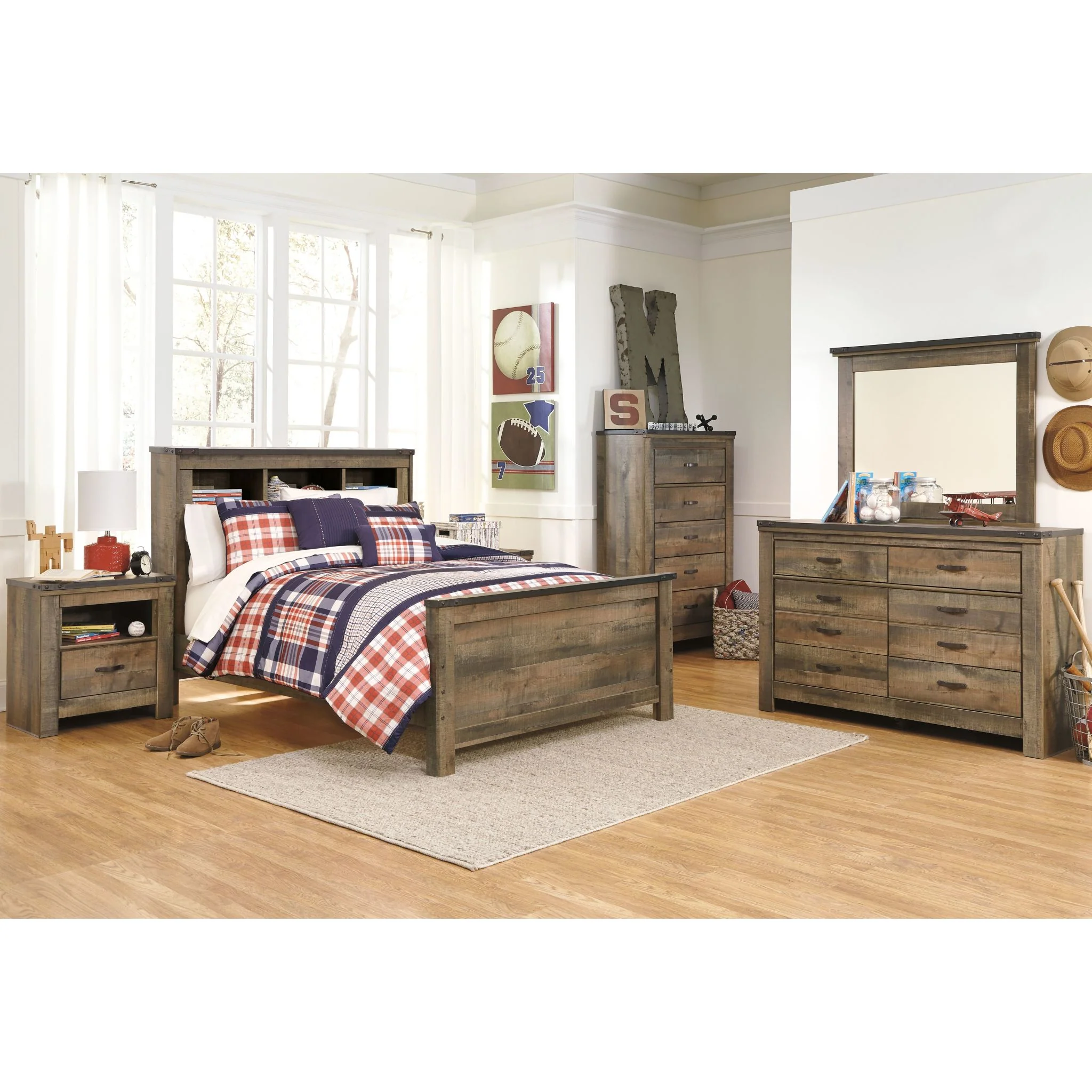 Trinell Full Bookcase Headboard - Rustic - Image 7